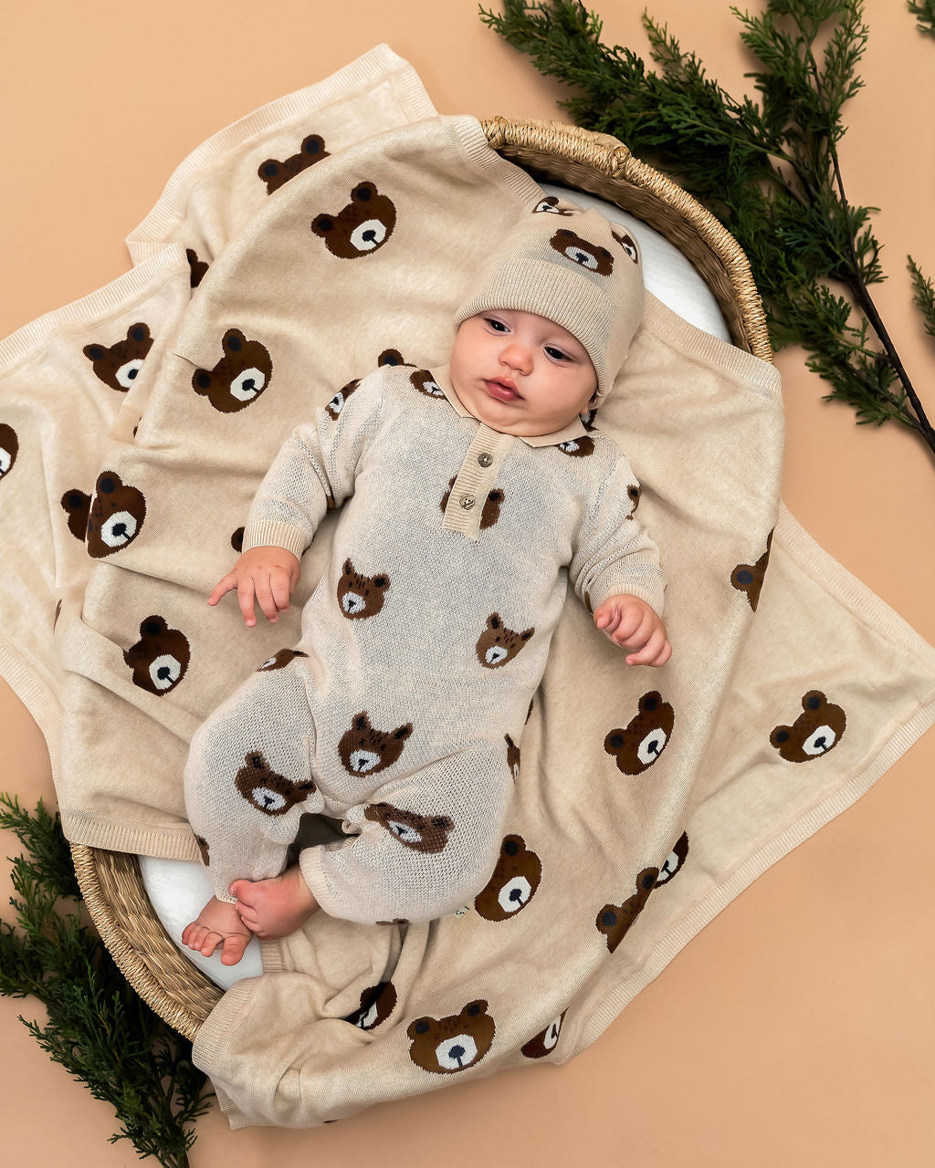 Brown Bear Jacquard Sweater Knit Baby Jumpsuit (Organic Cotton)