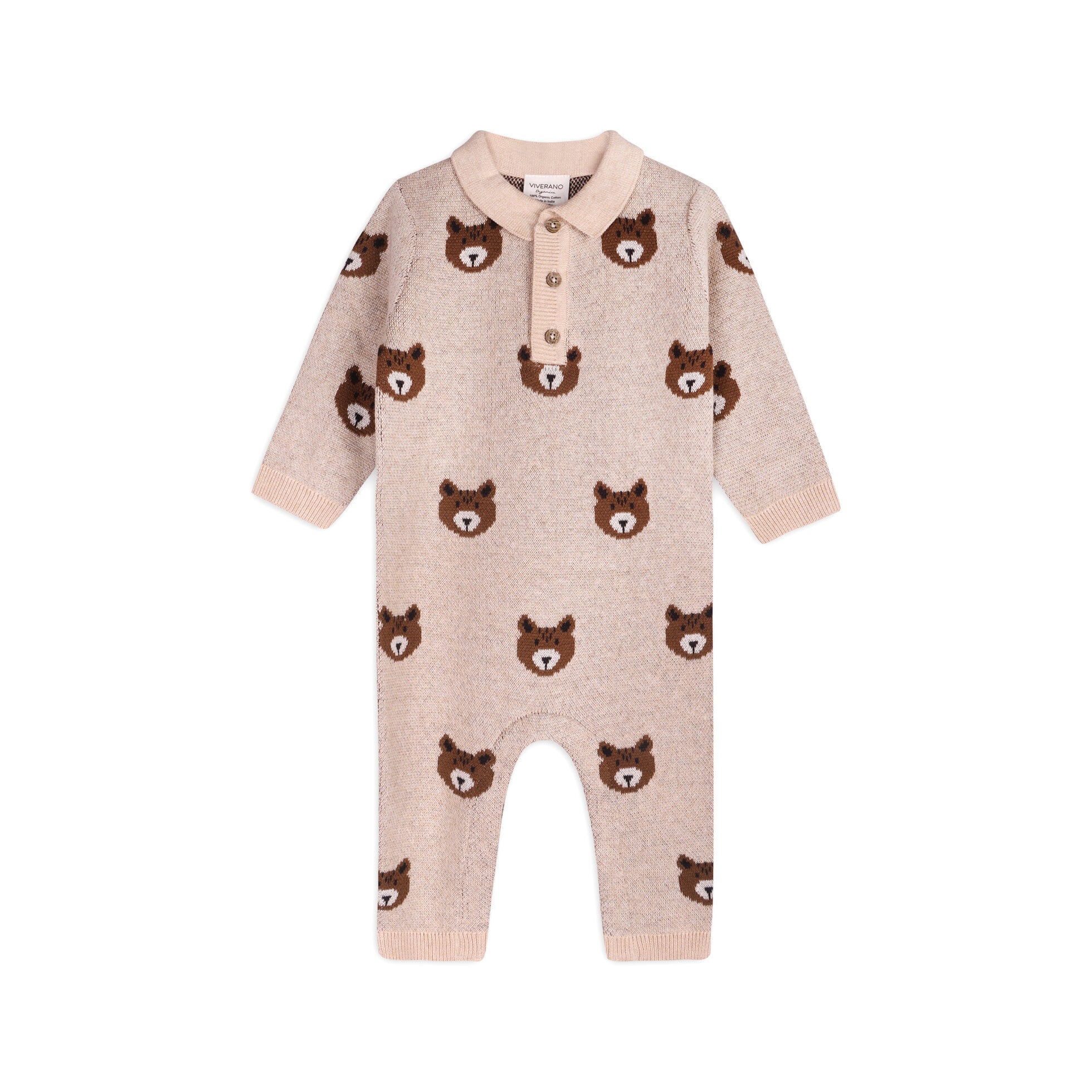 Brown Bear Jacquard Sweater Knit Baby Jumpsuit (Organic Cotton)