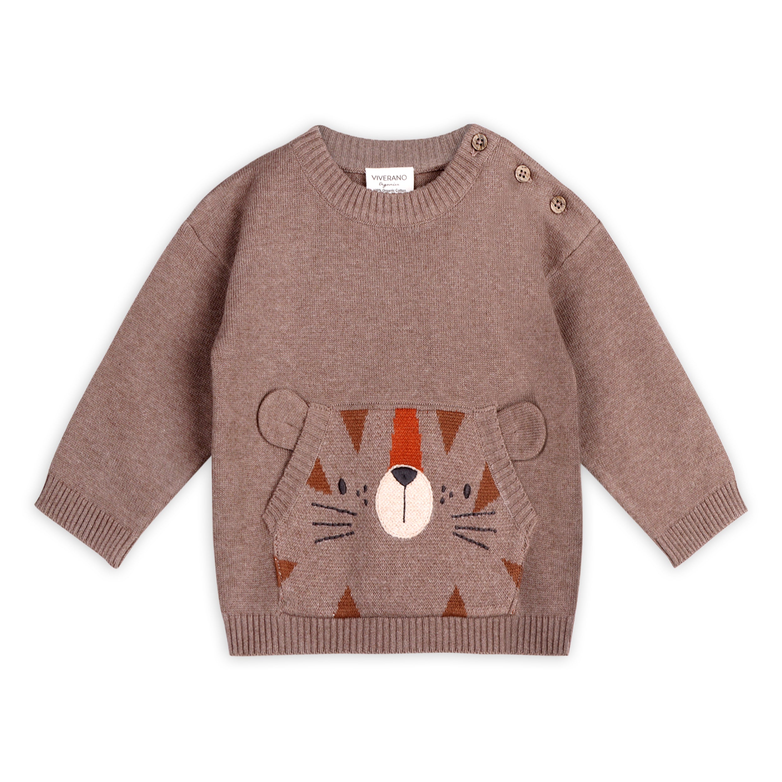 Tiger Kangaroo Pocket Baby Knit Pullover & Pant Set (Organic Cotton)