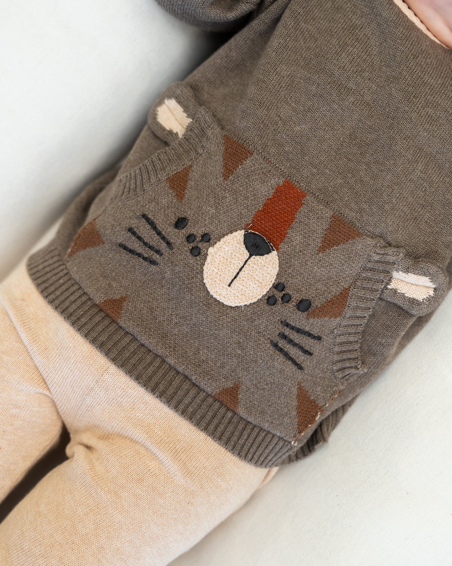 Tiger Kangaroo Pocket Baby Knit Pullover & Pant Set (Organic Cotton)