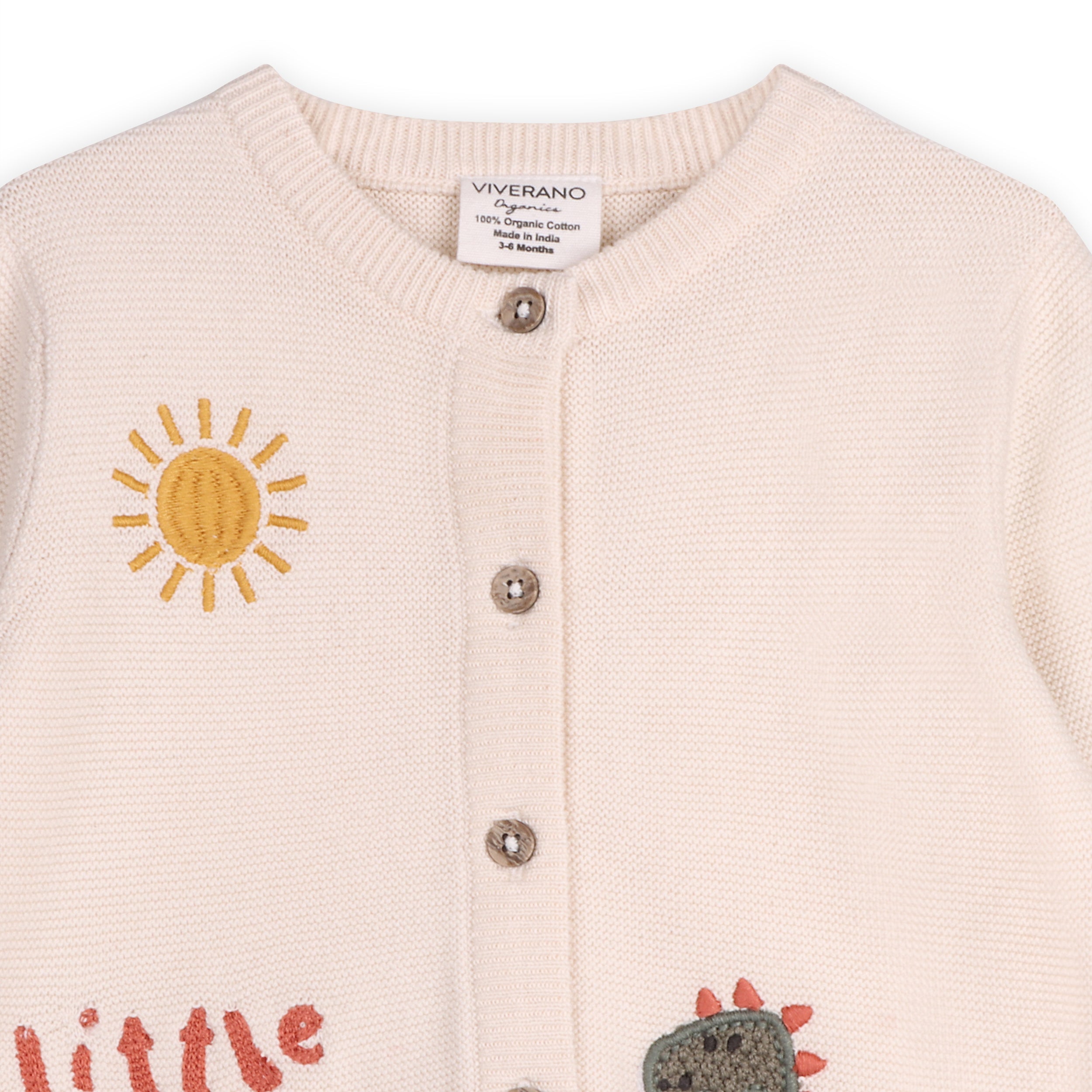 Little & Loved Dino Applique Baby Cardigan (Organic Cotton)