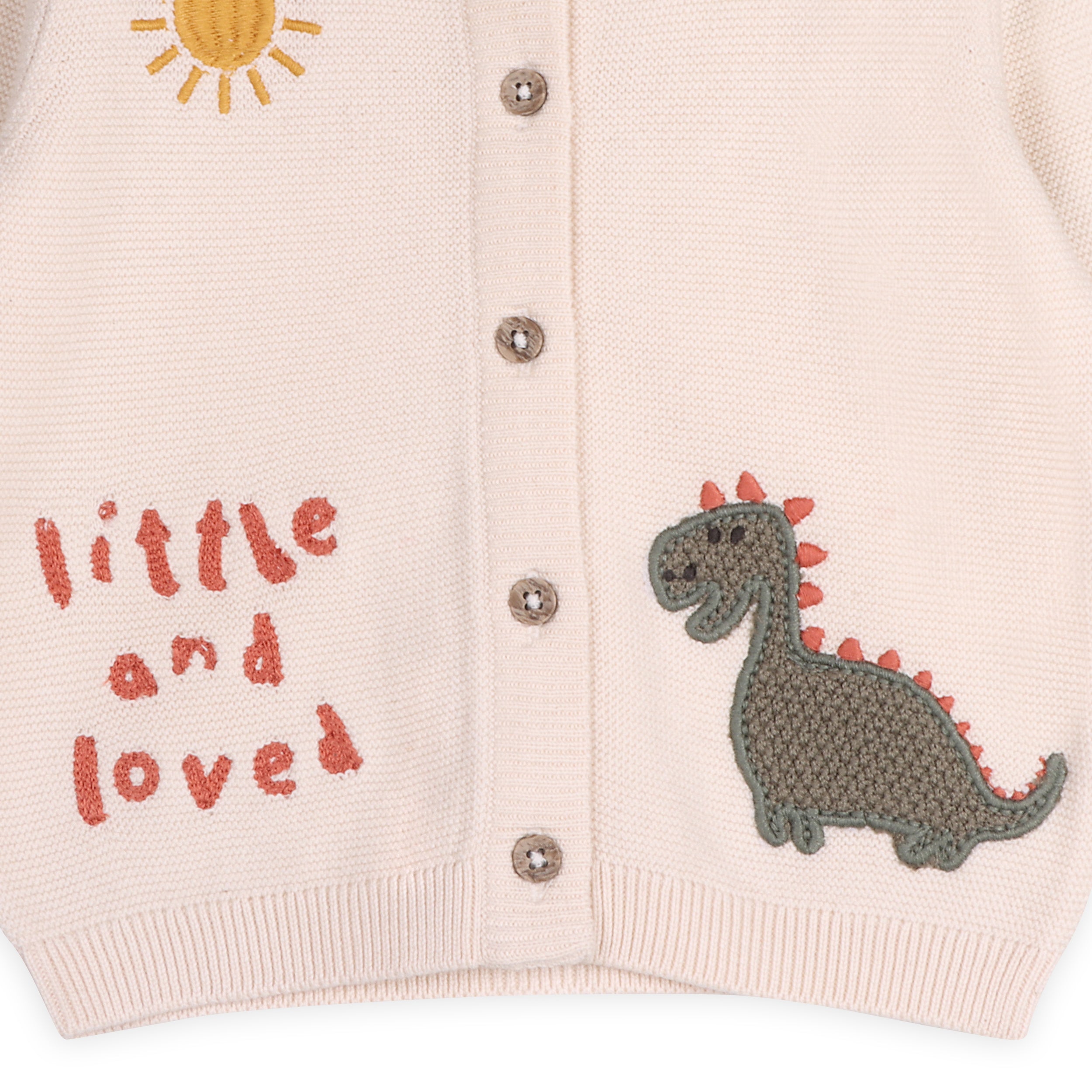 Little & Loved Dino Applique Baby Cardigan (Organic Cotton)
