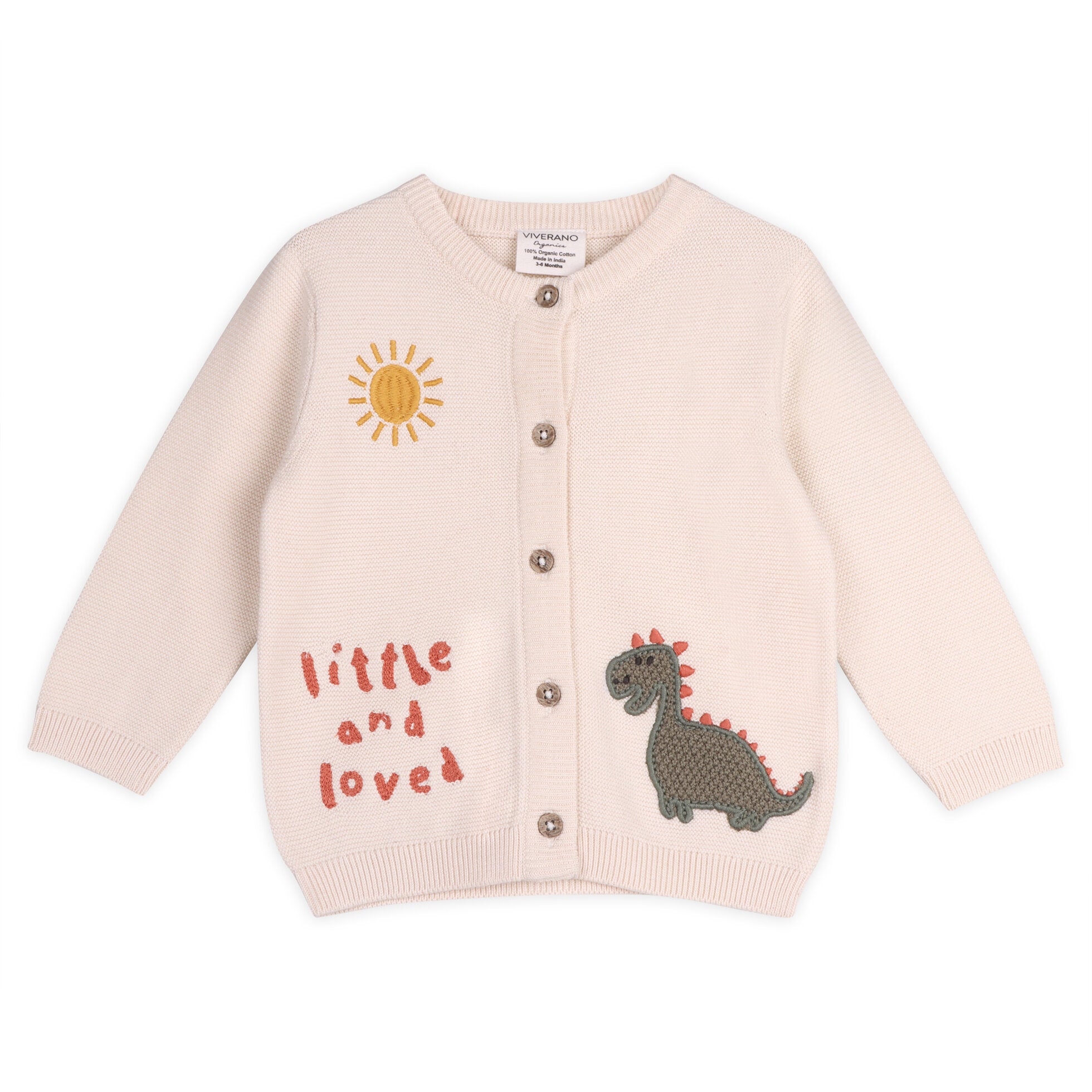 Little & Loved Dino Applique Baby Cardigan (Organic Cotton)