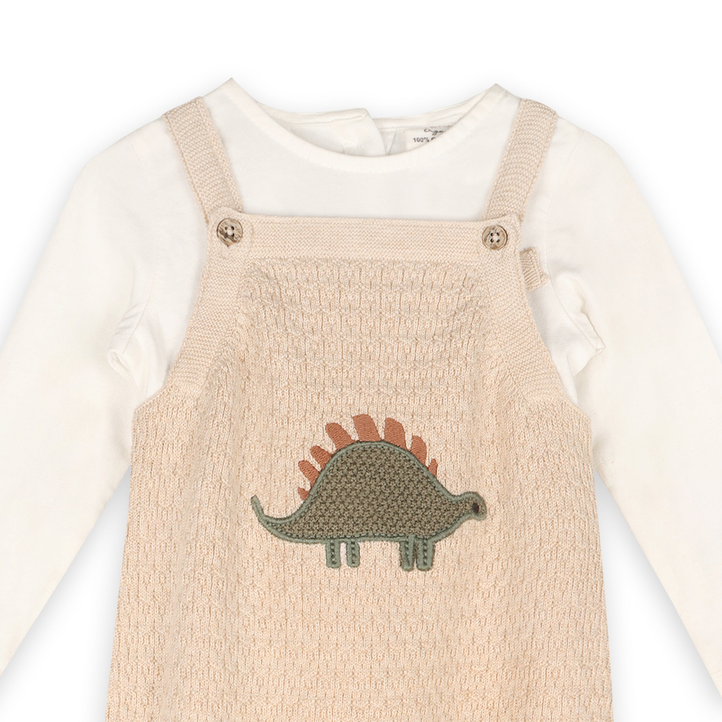 Dino Embroidered Baby Knit Overall Set (Organic Cotton)