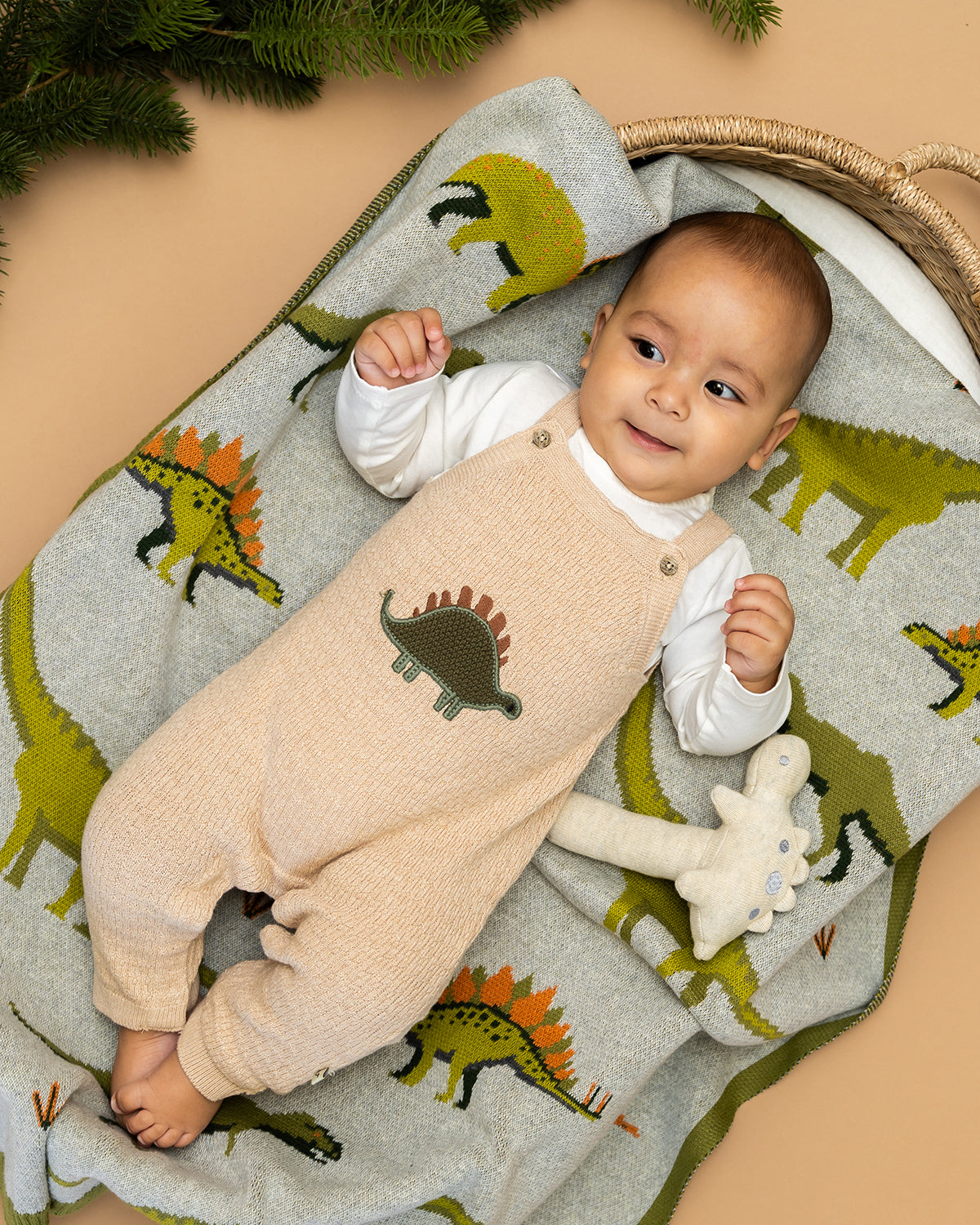 Dino Embroidered Baby Knit Overall Set (Organic Cotton)