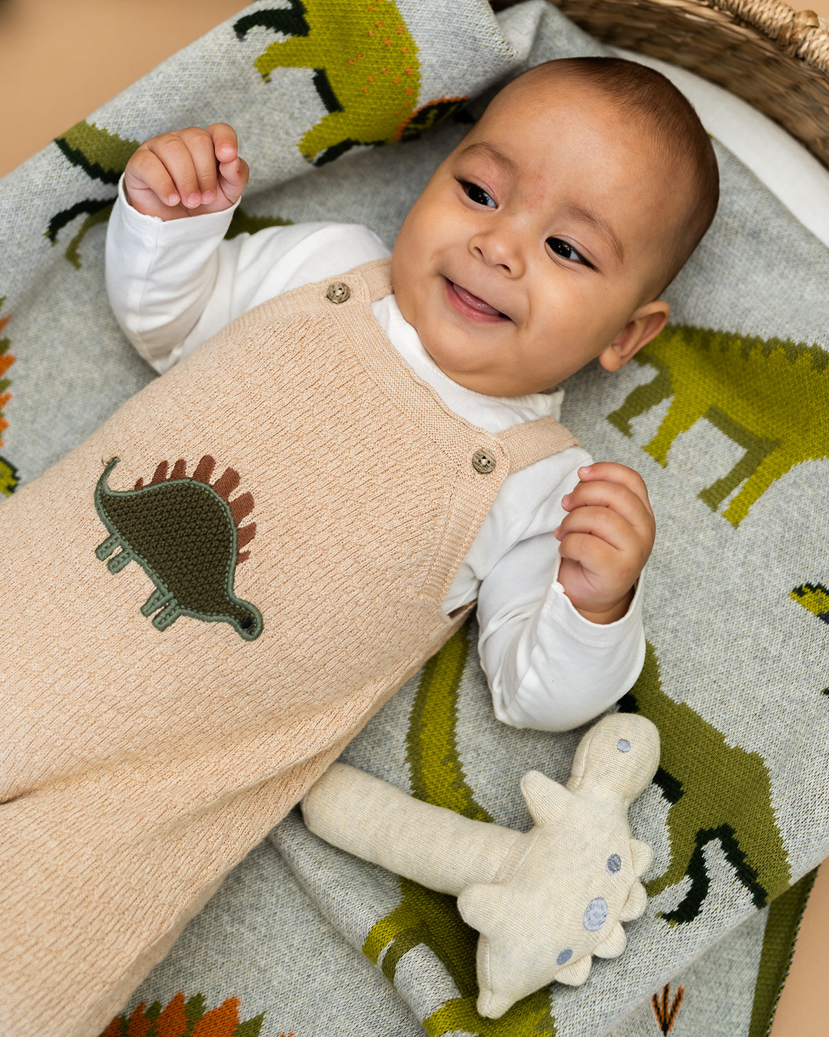 Dino Embroidered Baby Knit Overall Set (Organic Cotton)