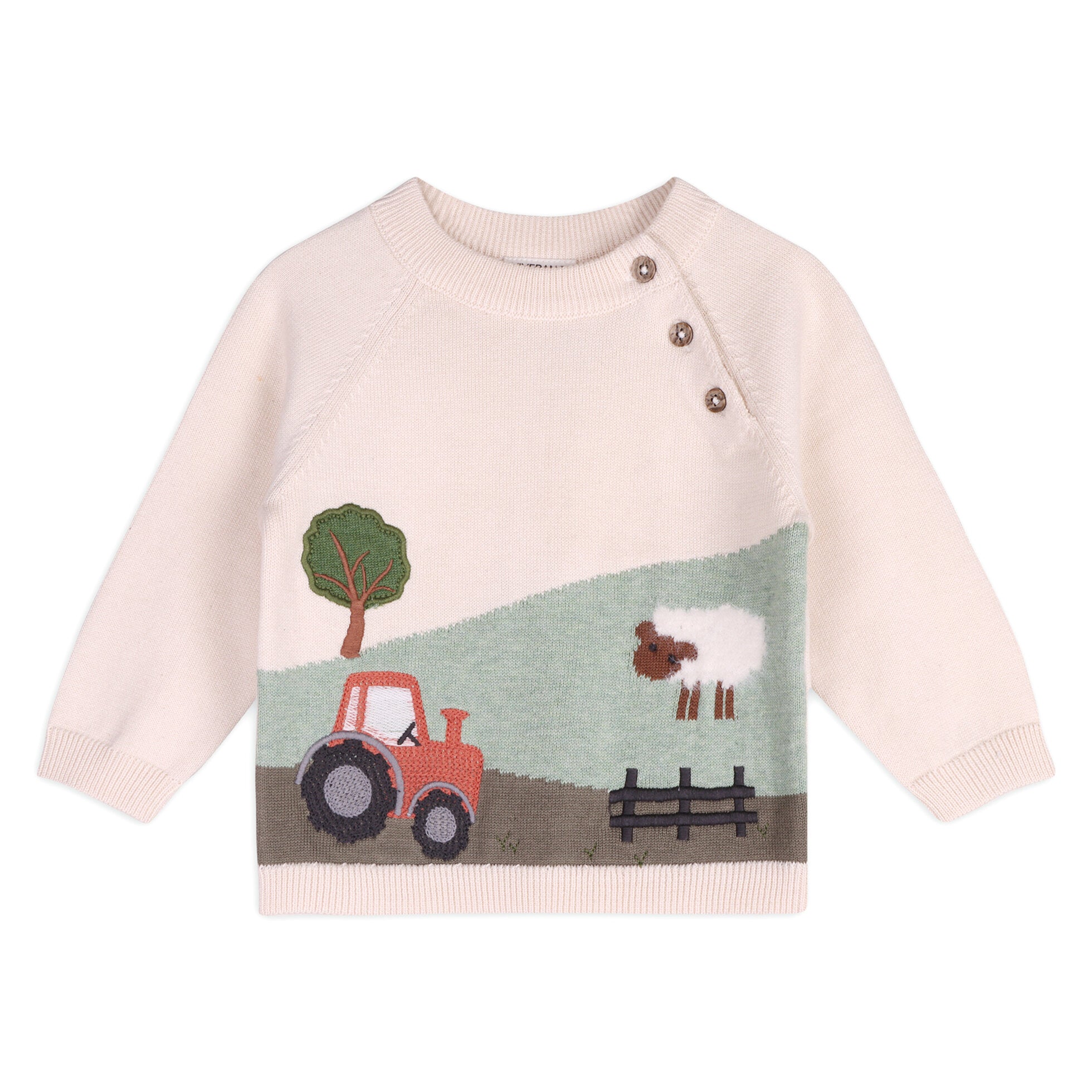 Farm Sheep Jacquard Sweater Knit Baby Pullover (Organic Cotton)