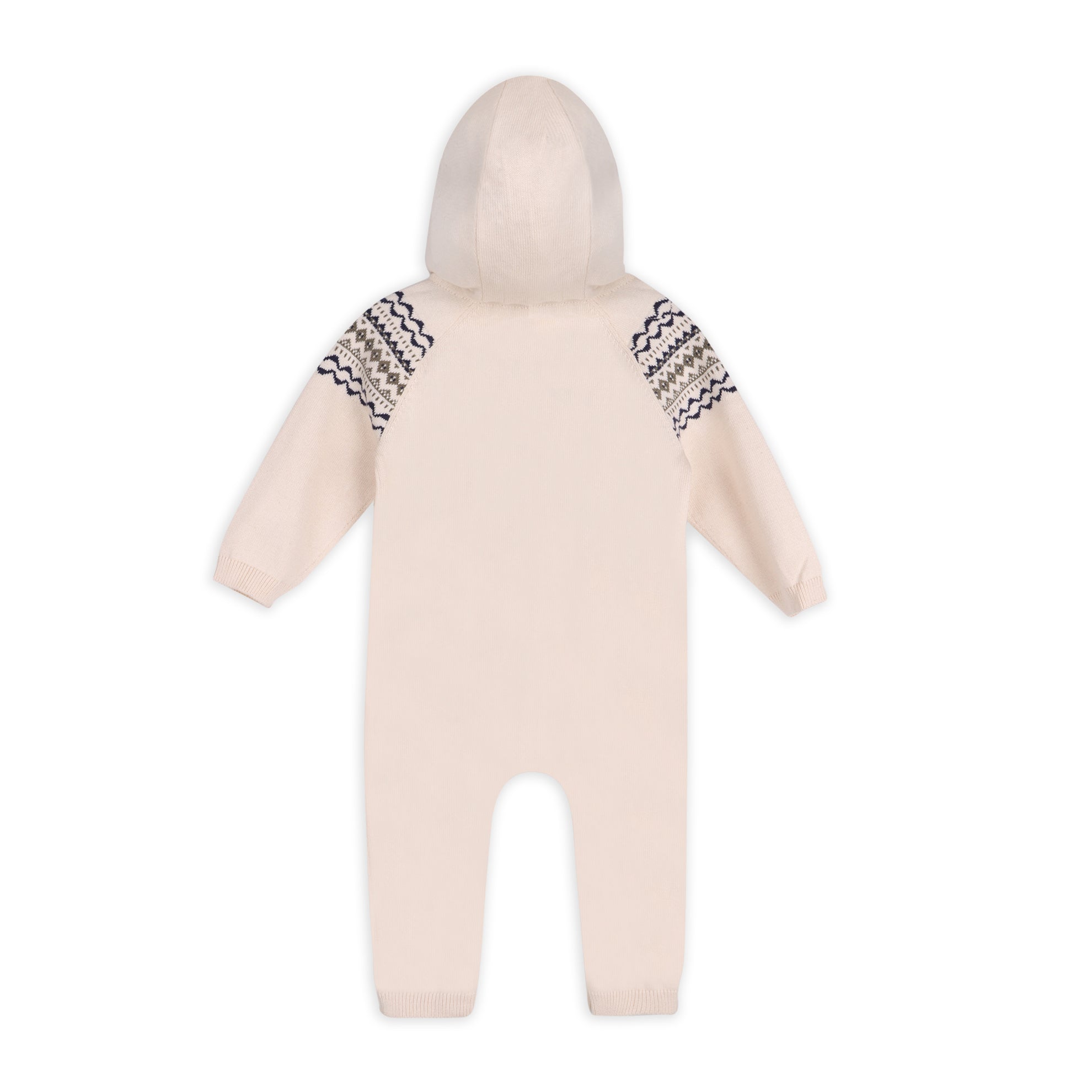 Fair Isle Jacquard Sweater Knit Baby Hooded Jumpsuit (Organic Cotton)