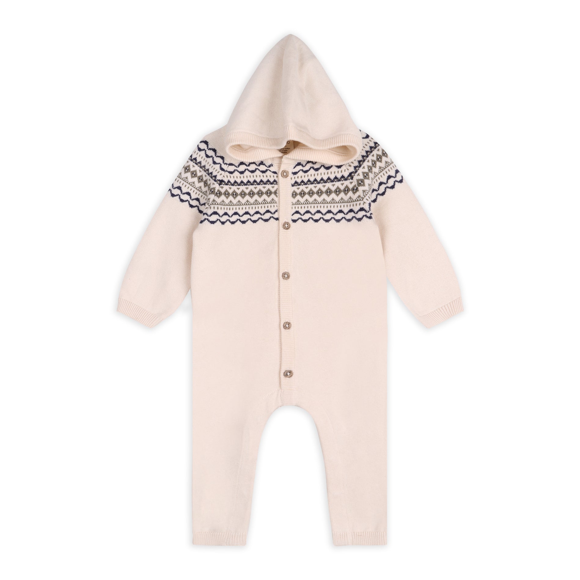 Fair Isle Jacquard Sweater Knit Baby Hooded Jumpsuit (Organic Cotton)