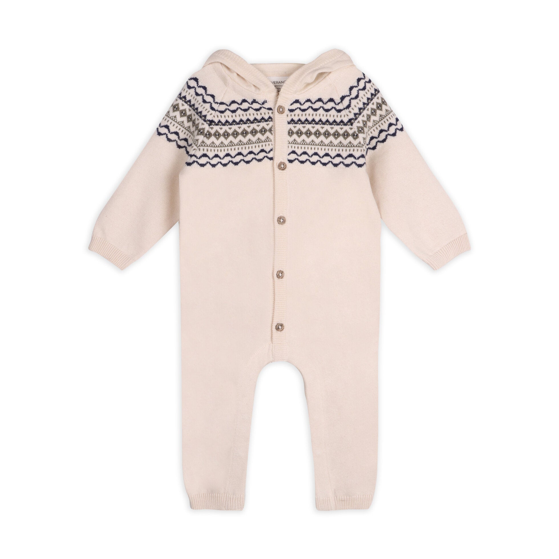 Fair Isle Jacquard Sweater Knit Baby Hooded Jumpsuit (Organic Cotton)