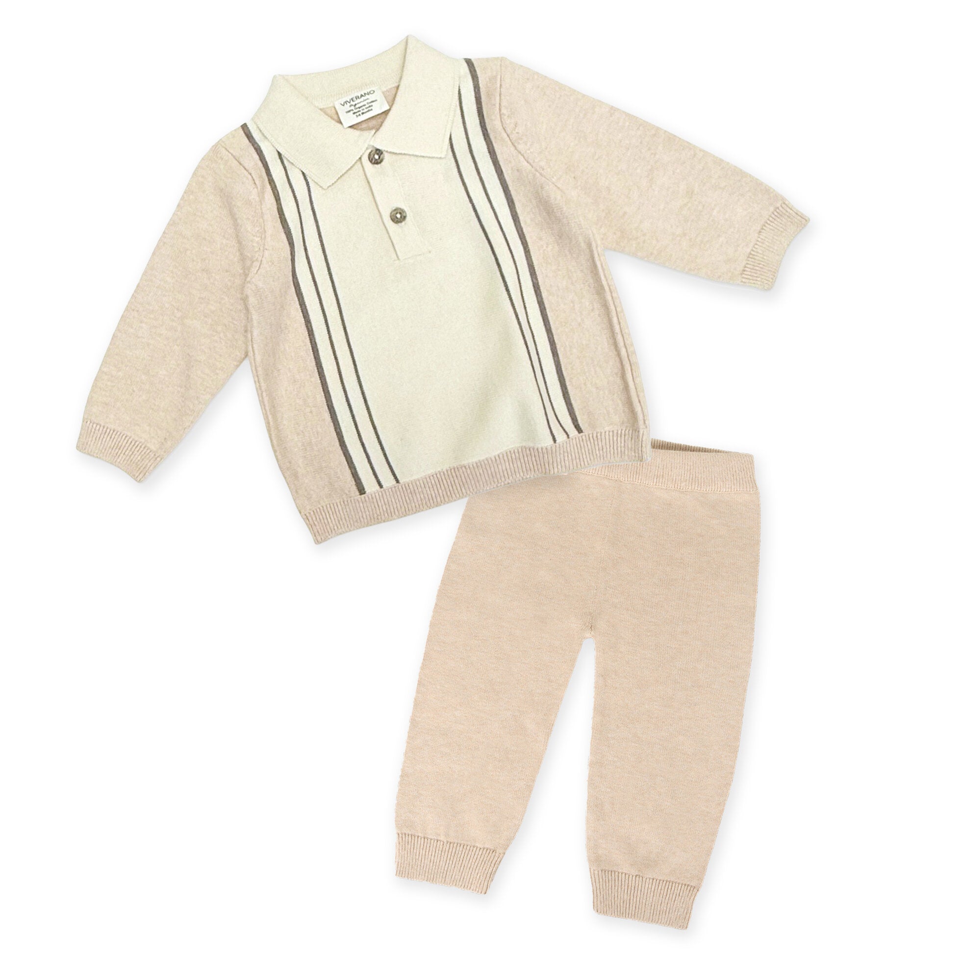 Classic Stripe Polo Knit Baby Pullover & Pant Set (Organic Cotton)