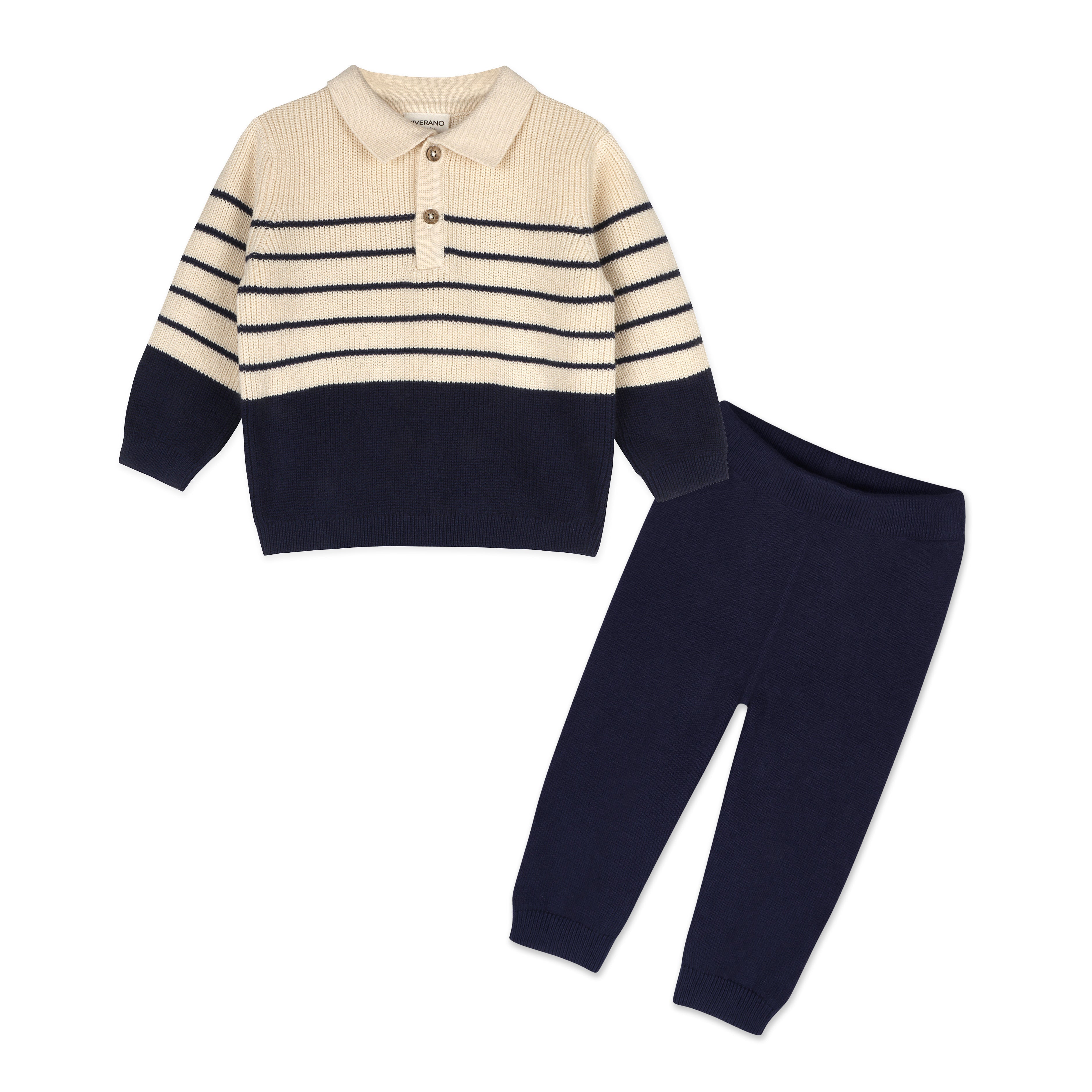 Classic Stripe Polo Sweater Knit Organic Baby Pullover & Pant Set
