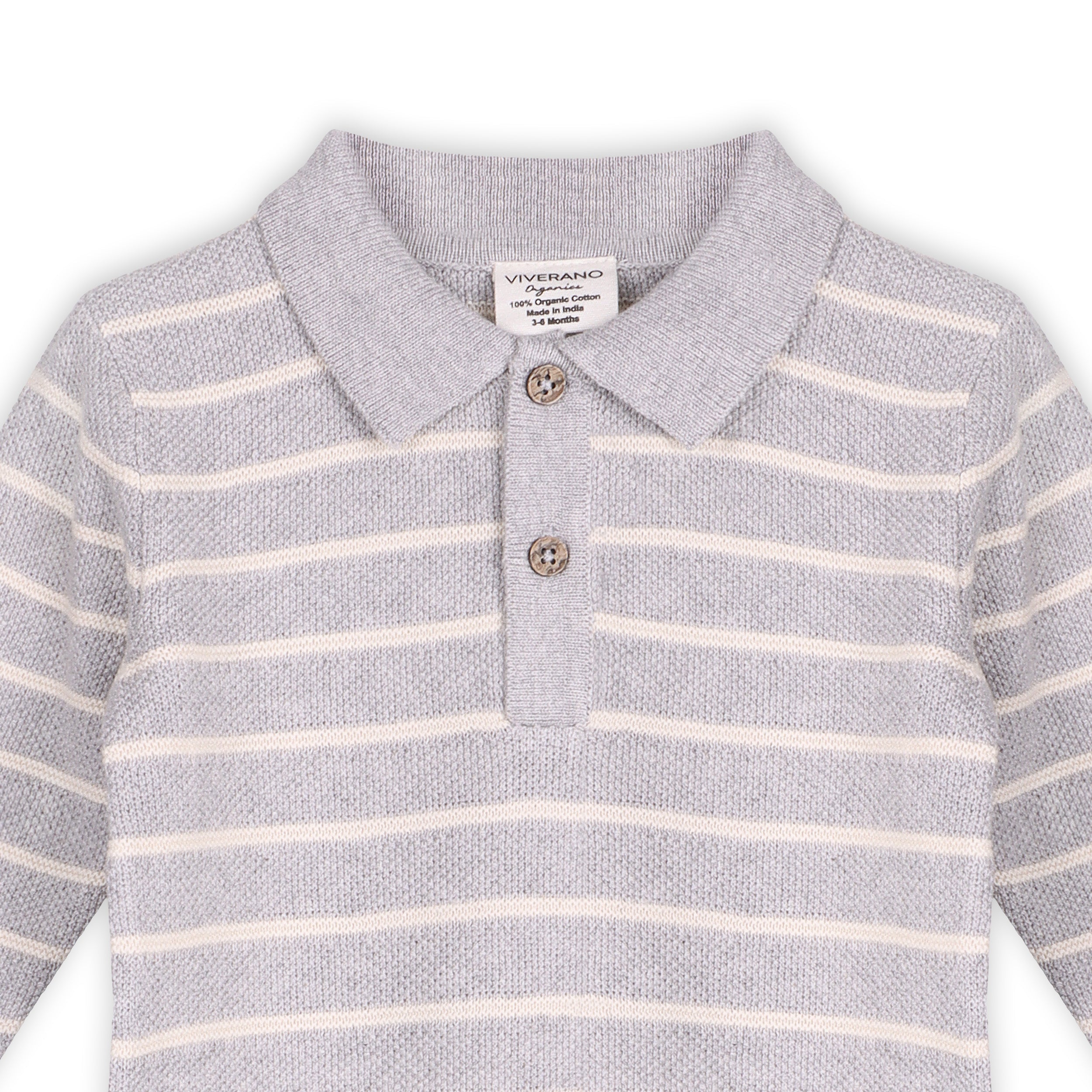 Stripe & Collar Sweater Knit Baby Jumpsuit (Organic Cotton)