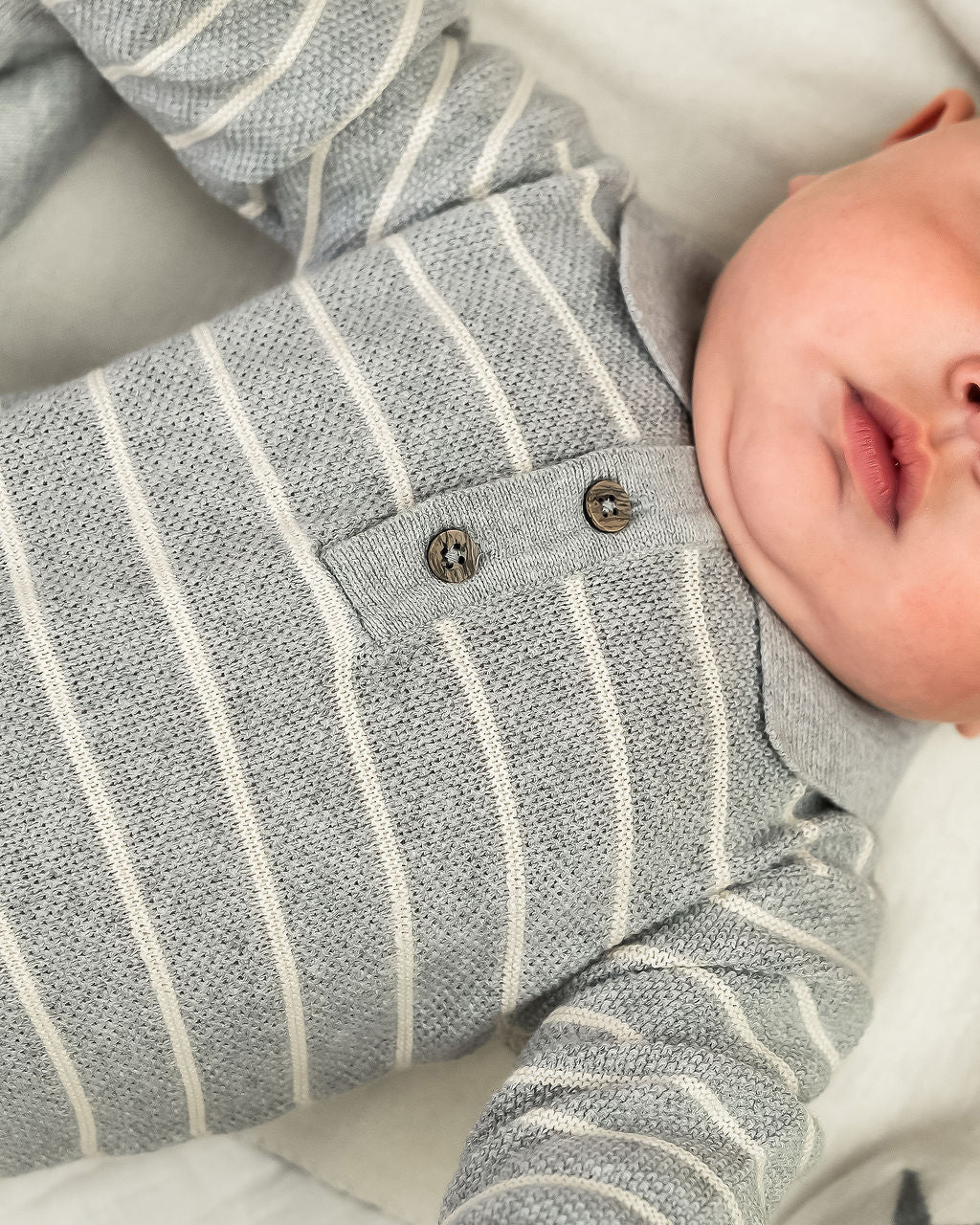 Stripe & Collar Sweater Knit Baby Jumpsuit (Organic Cotton)