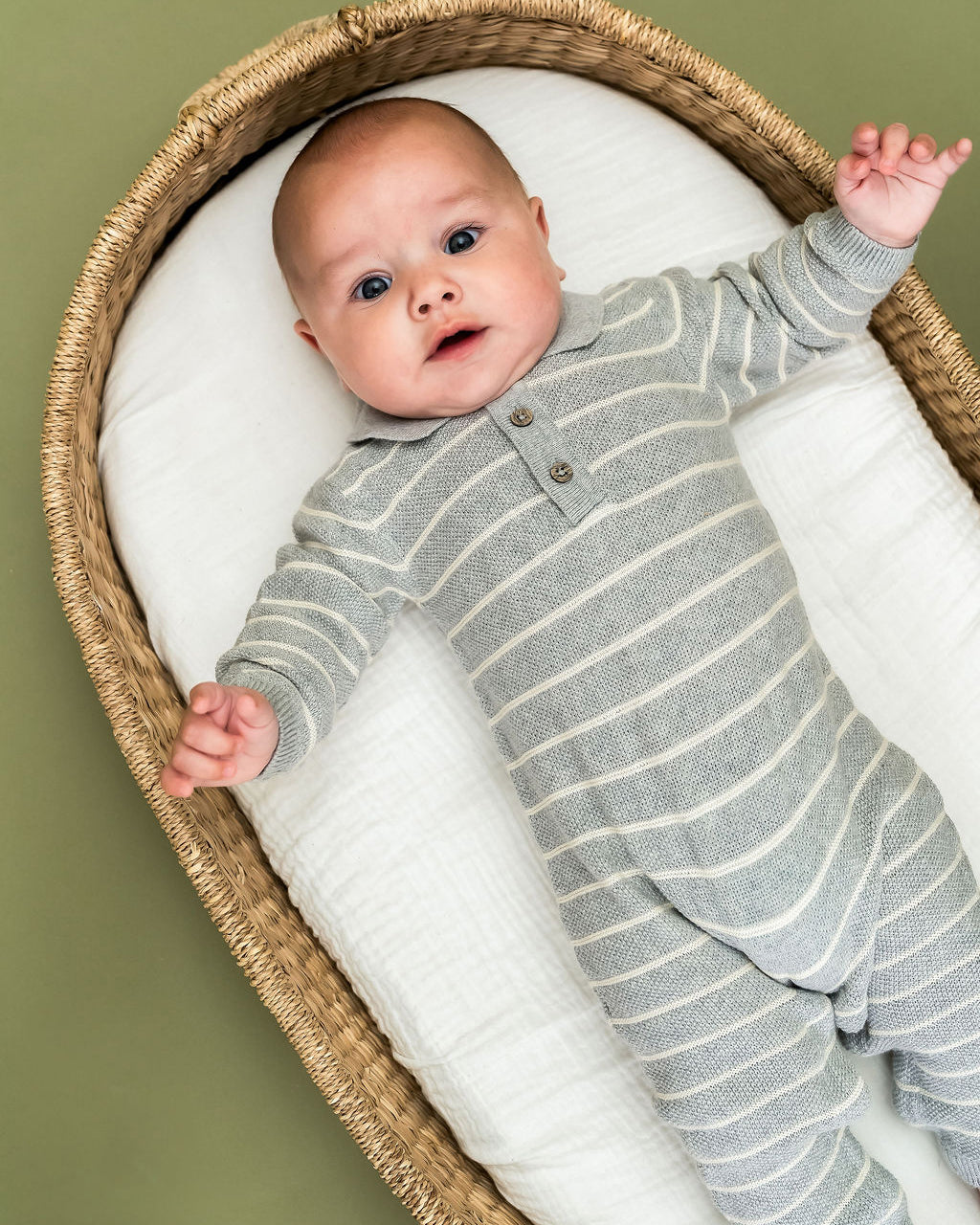 Stripe & Collar Sweater Knit Baby Jumpsuit (Organic Cotton)