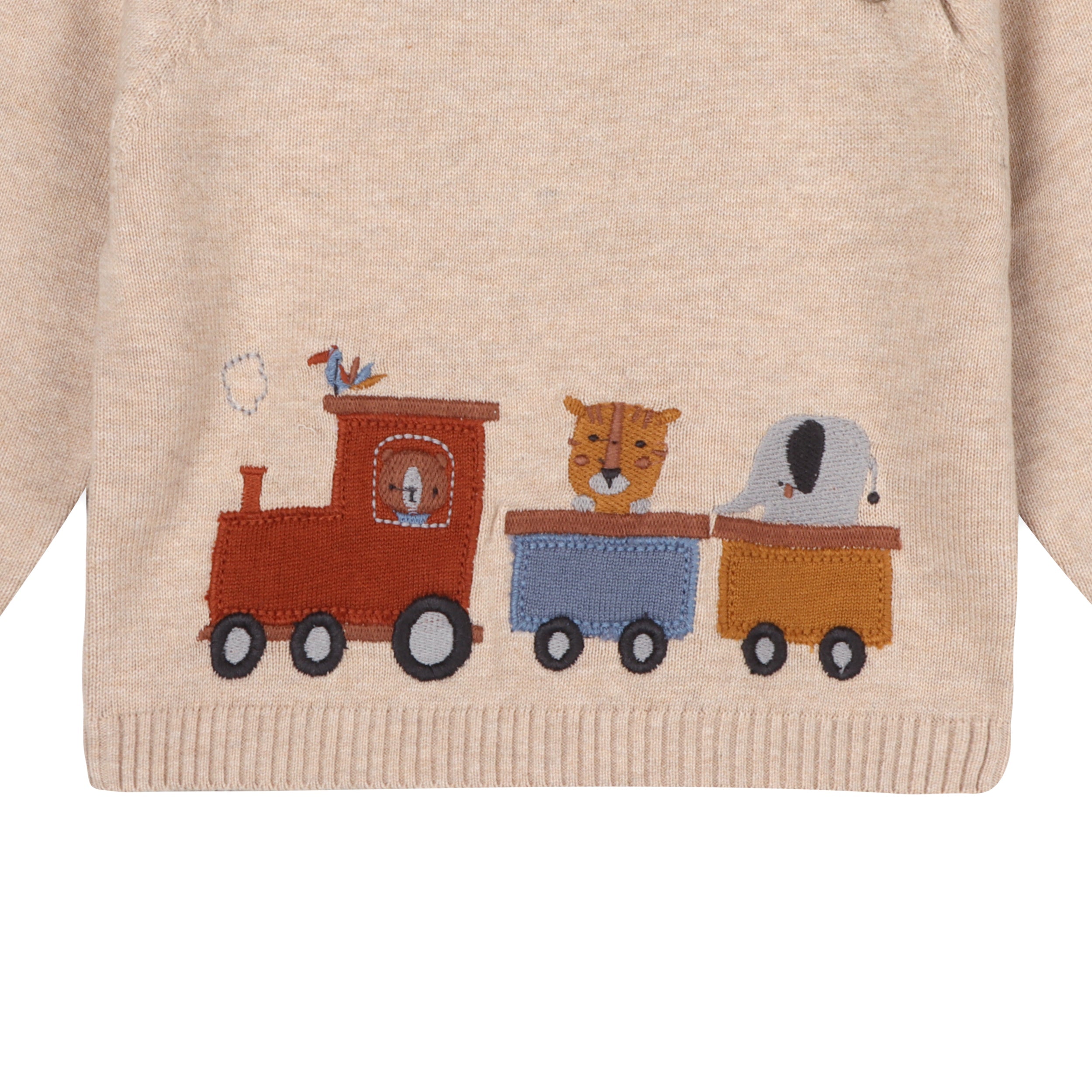Animal Train Applique Sweater Knit Baby Pullover (Organic Cotton)