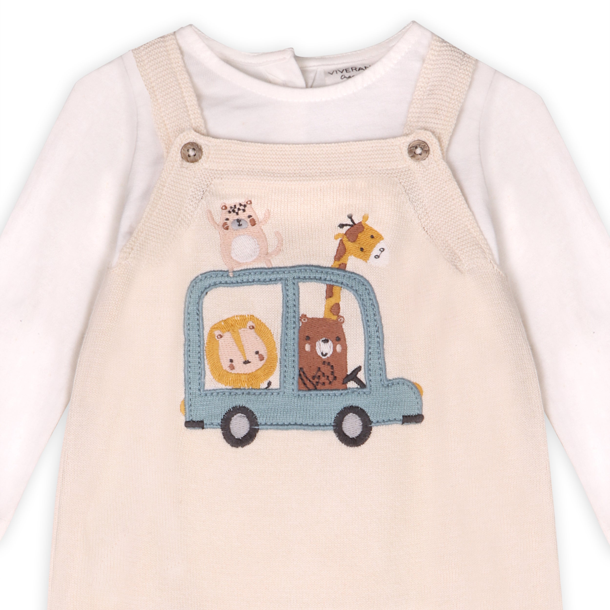 Animal Safari Car Embroidered Baby Knit Overall Set (Organic Cotton)
