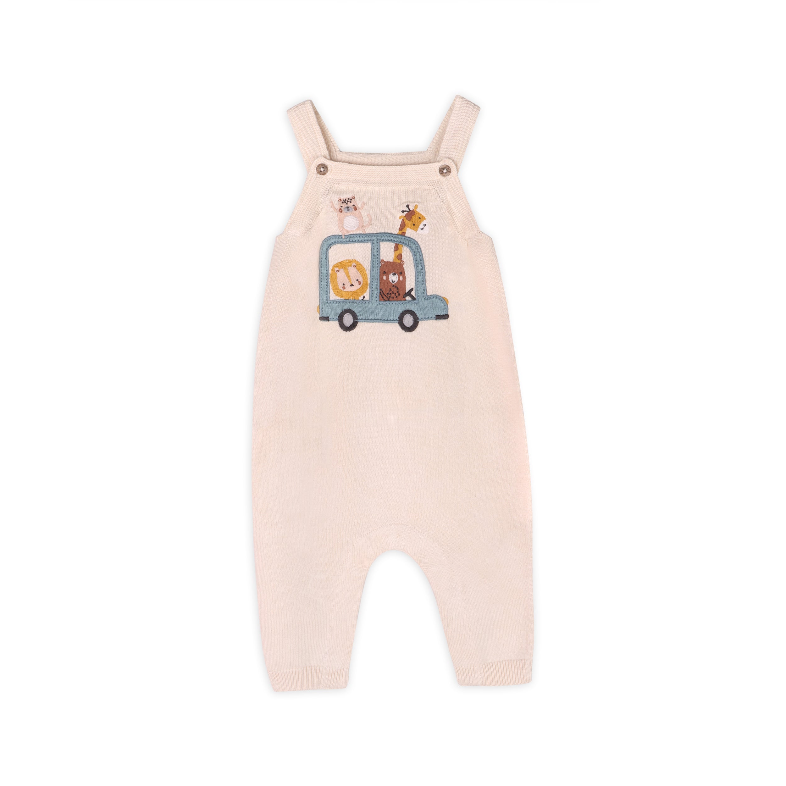 Animal Safari Car Embroidered Baby Knit Overall Set (Organic Cotton)