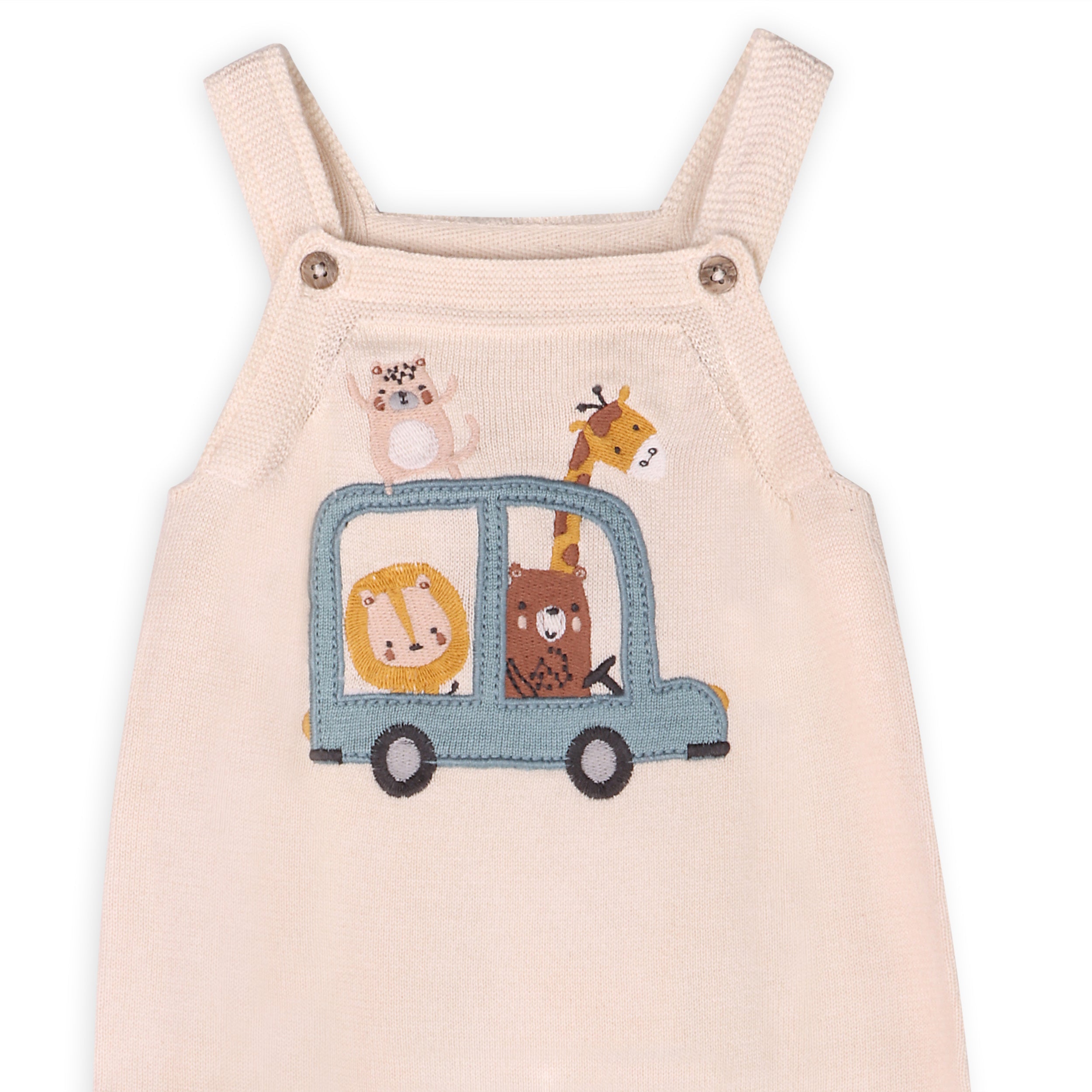 Animal Safari Car Embroidered Baby Knit Overall Set (Organic Cotton)