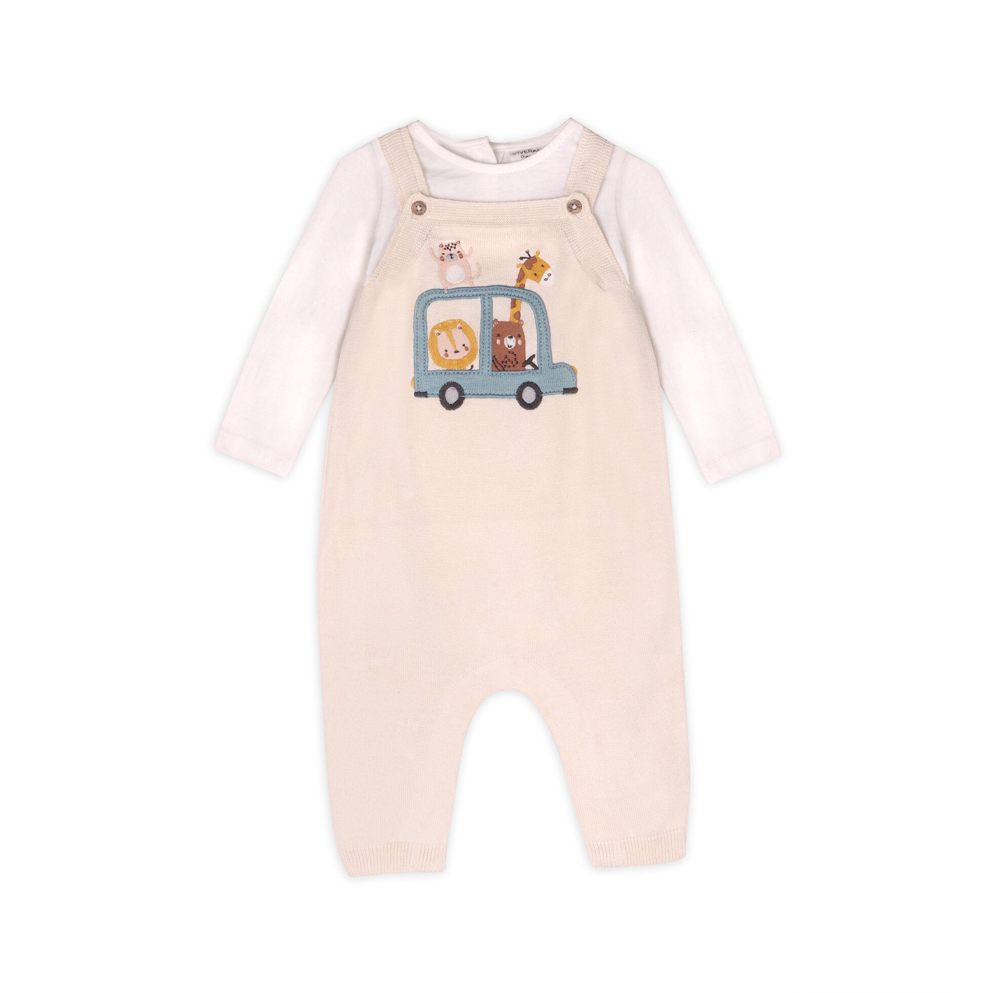 Animal Safari Car Embroidered Baby Knit Overall Set (Organic Cotton)