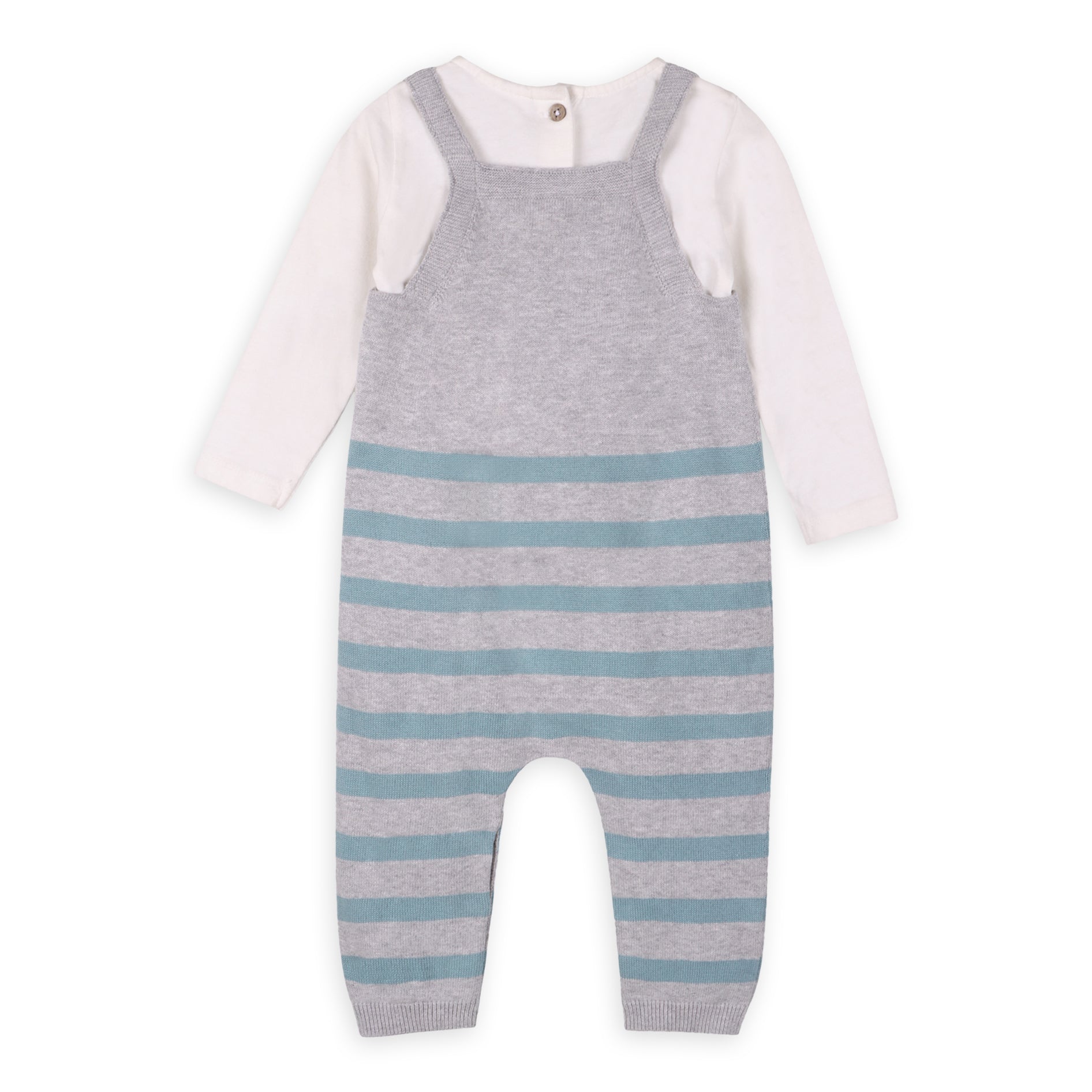 Train Applique & Stripe Baby Overall & Bodysuit Set (Organic Cotton)