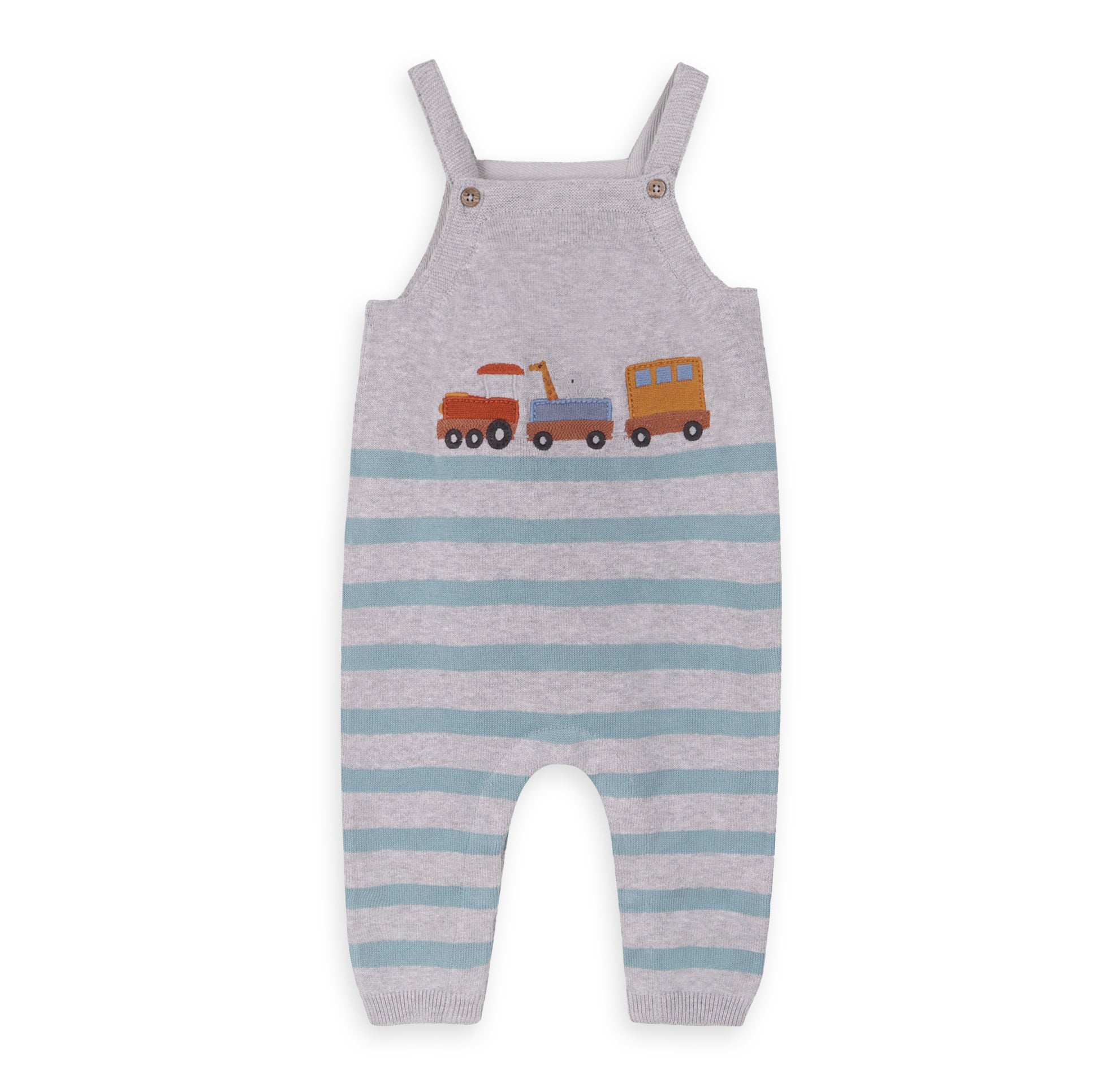 Train Applique & Stripe Baby Overall & Bodysuit Set (Organic Cotton)