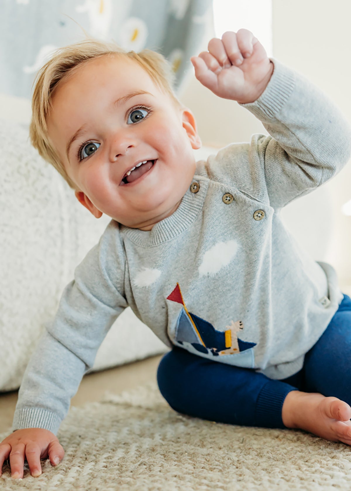 Sailboat Applique Sweater Knit Baby Pullover (Organic Cotton)