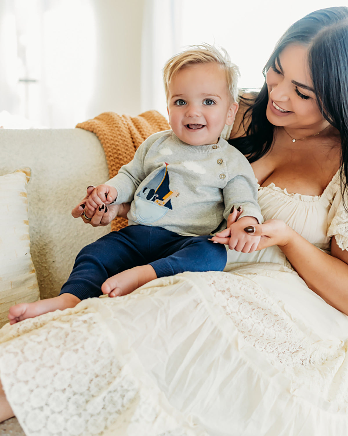 Sailboat Applique Sweater Knit Baby Pullover (Organic Cotton)