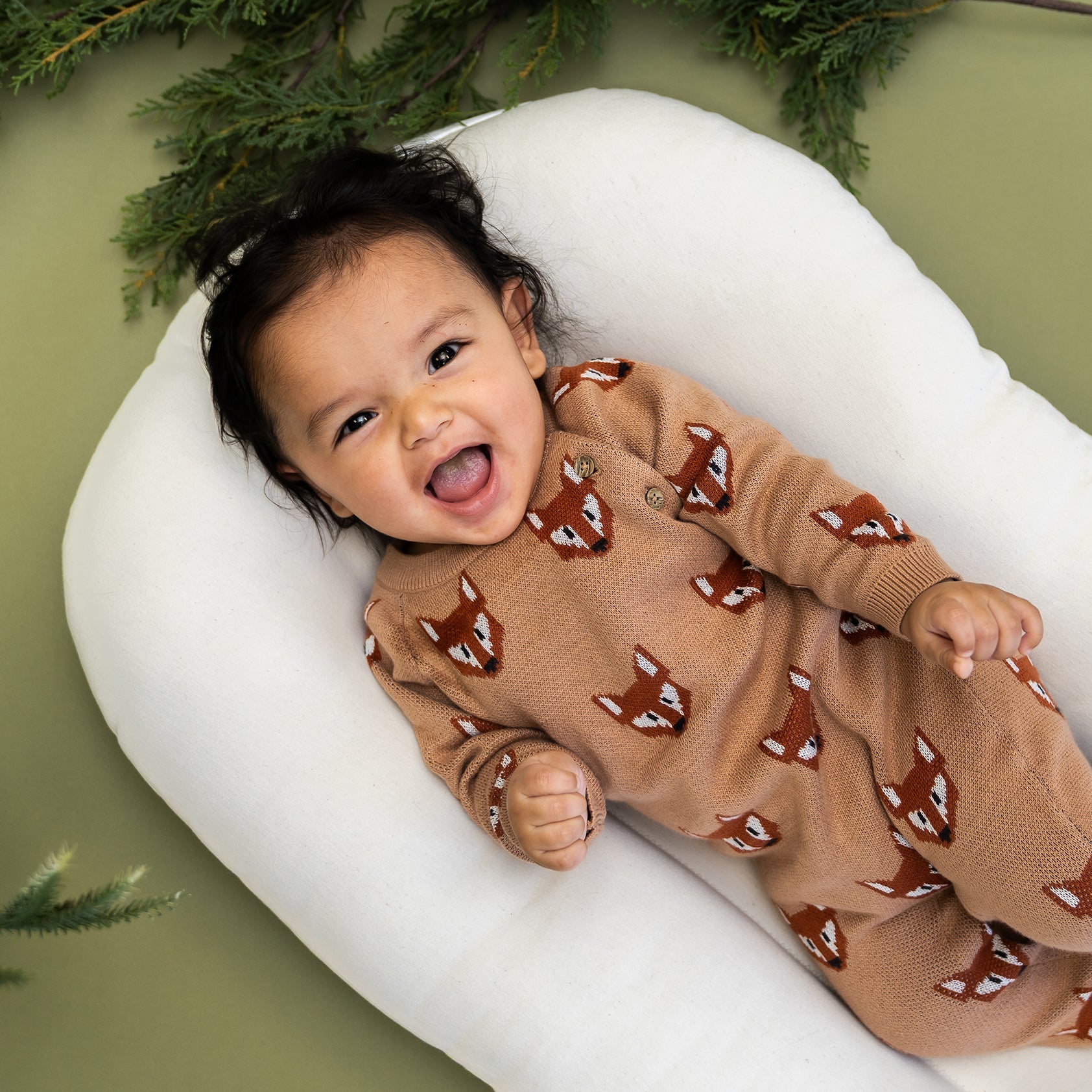 Fox Jacquard Knit Baby Jumpsuit (Organic Cotton)