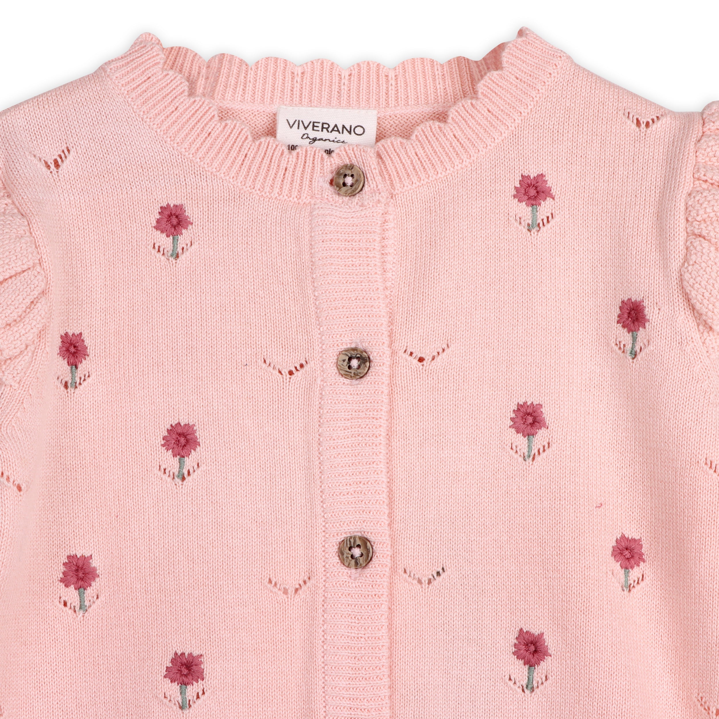 Floral Embroidered Pointelle Knit Baby Cardigan (Organic Cotton)