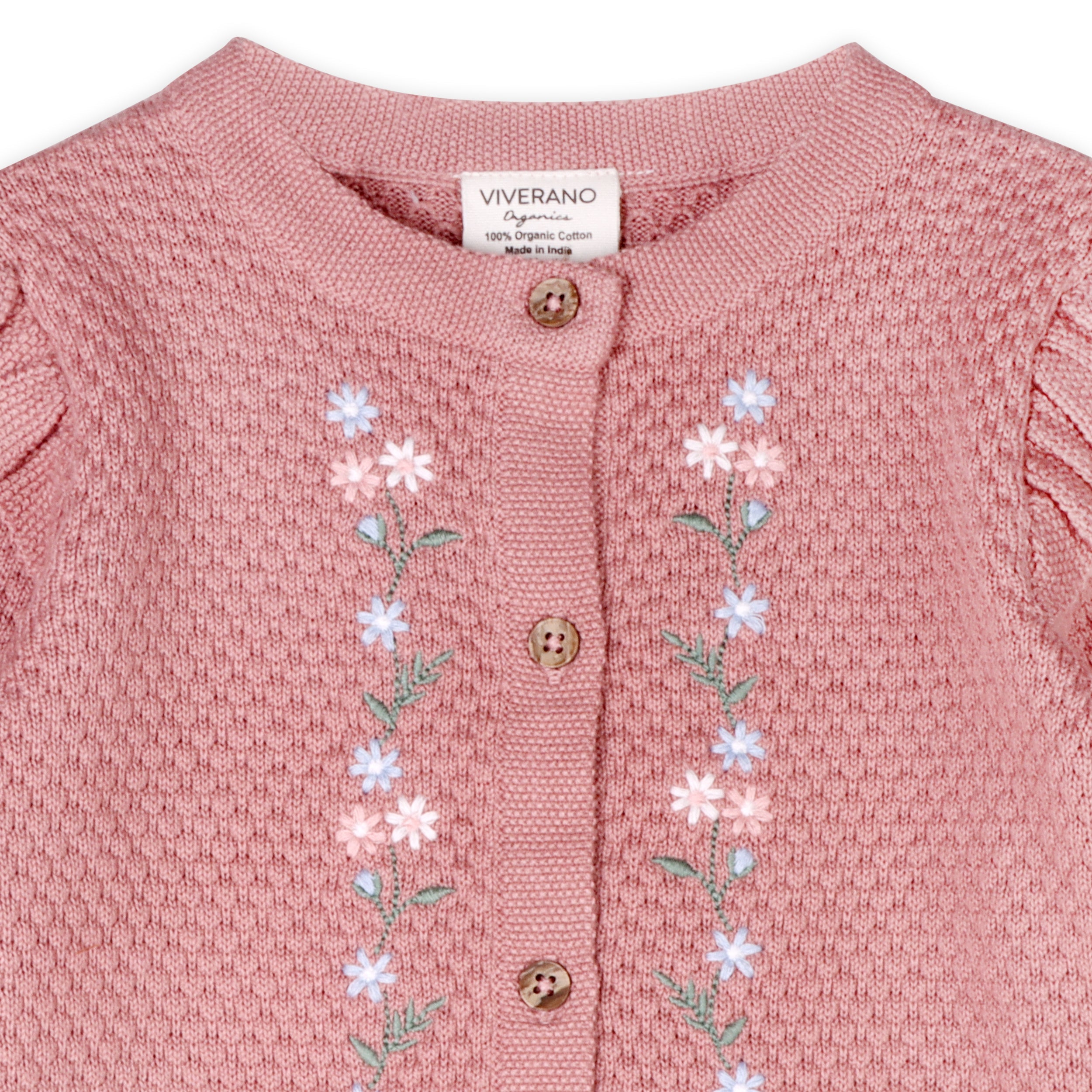 Floral Embroidered Sweater Knit Baby Ruffle Jumpsuit (Organic Cotton)