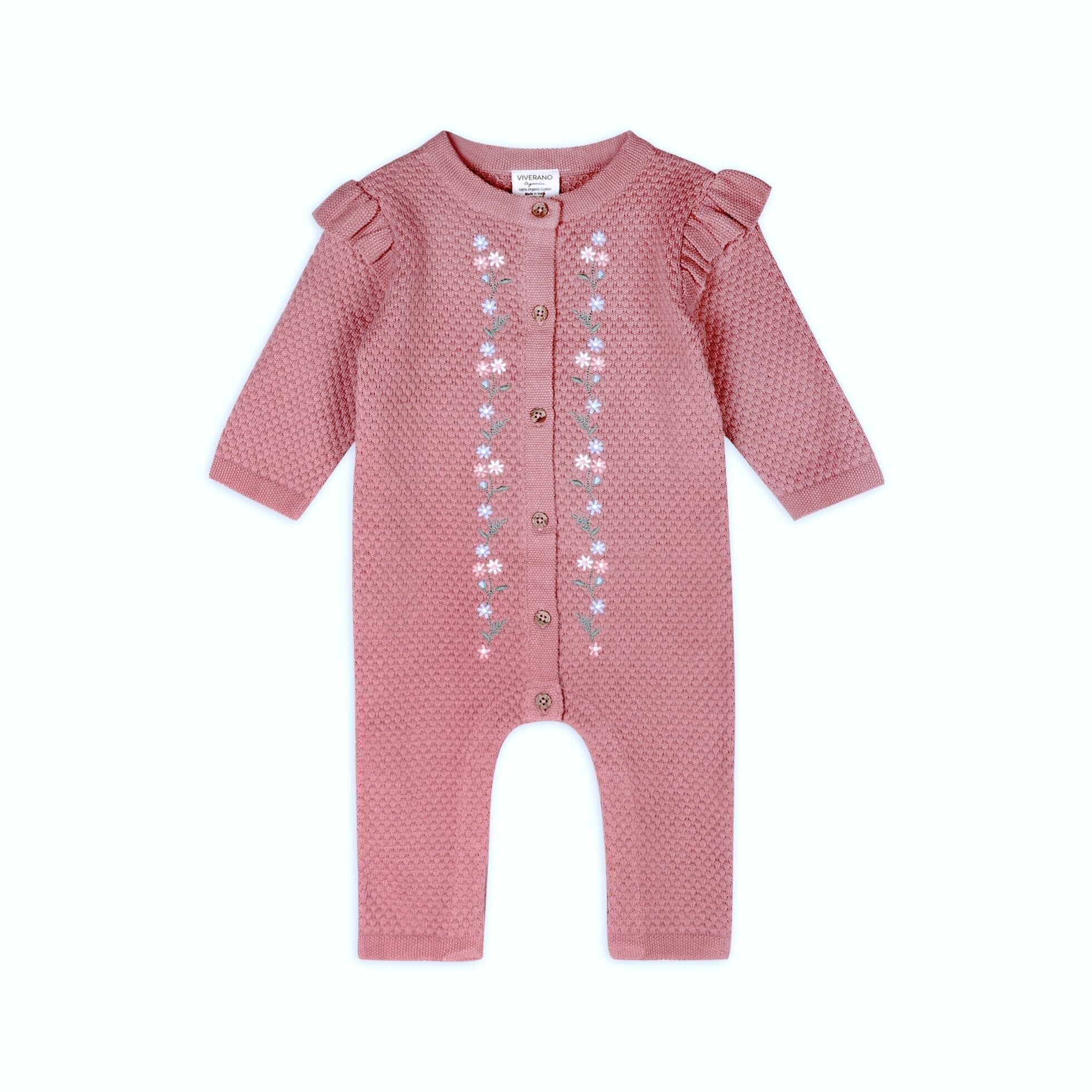 Floral Embroidered Sweater Knit Baby Ruffle Jumpsuit (Organic Cotton)