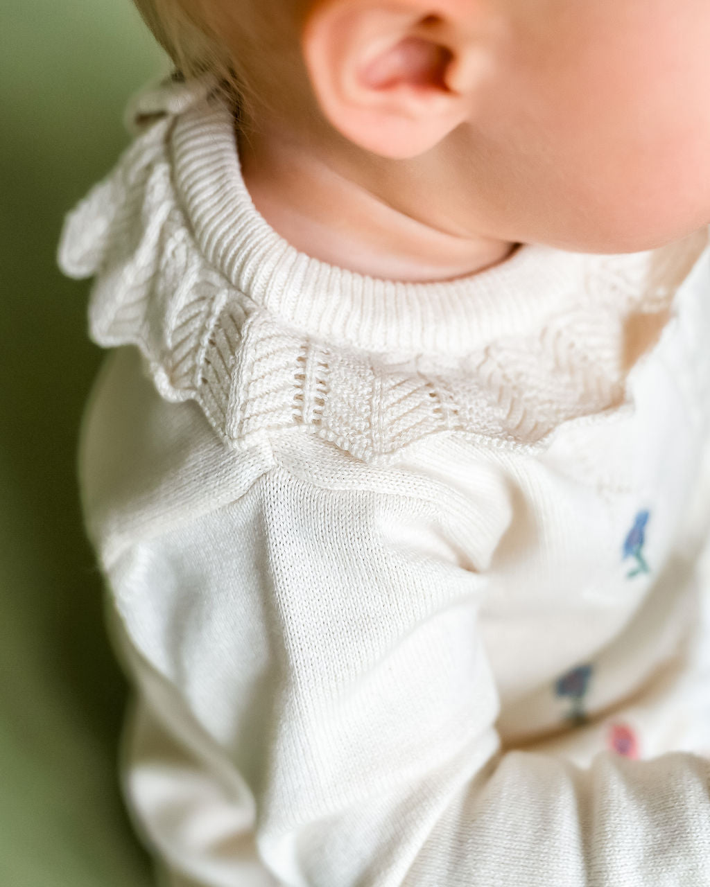 Emma Floral Embroidered Knit Baby Ruffle Dress (Organic Cotton)