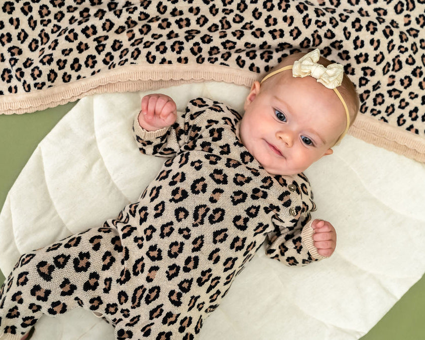 Leopard Jacquard Knit Baby Jumpsuit (Organic Cotton)
