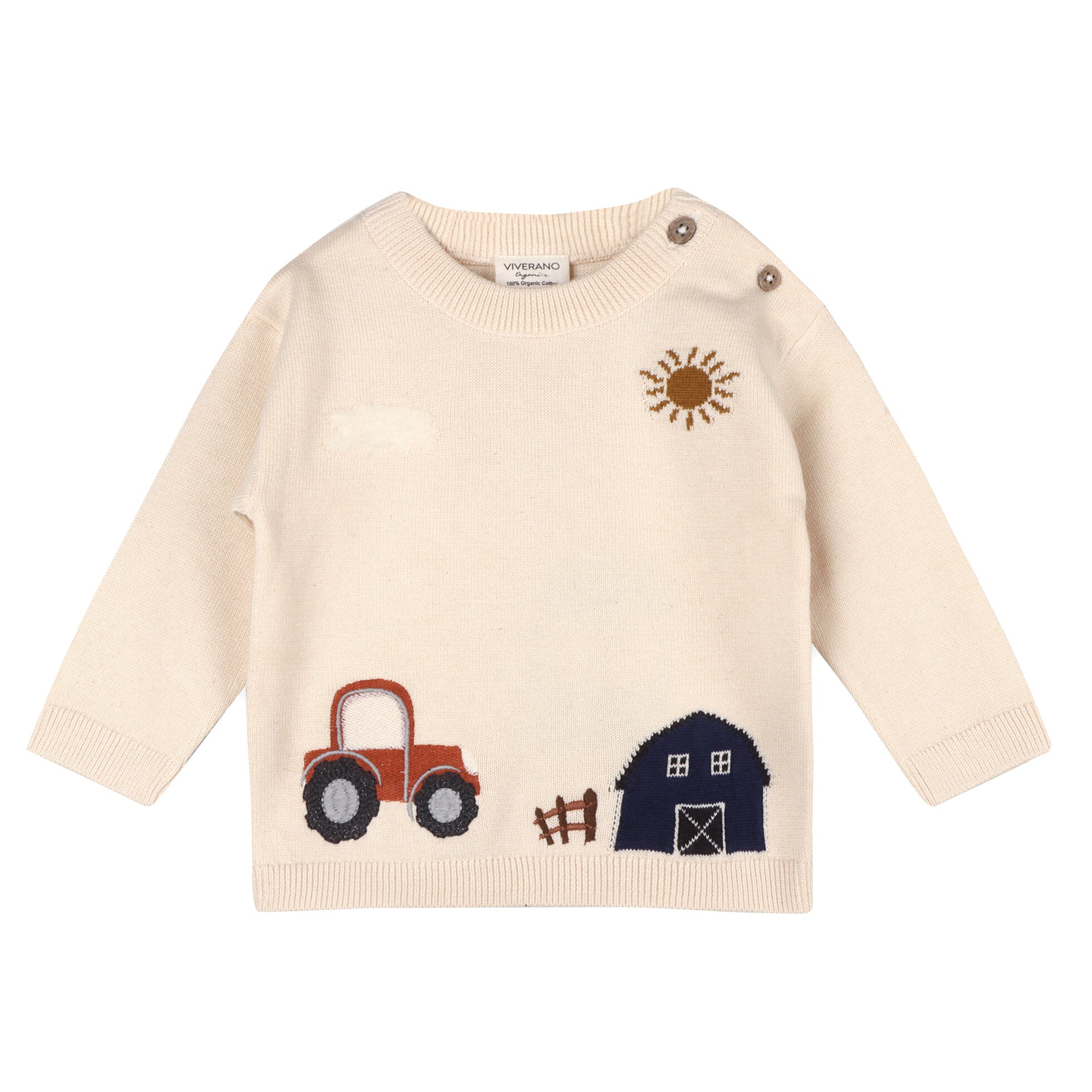 Farm Tractor Embroidered Sweater Knit Baby Pullover (Organic Cotton)