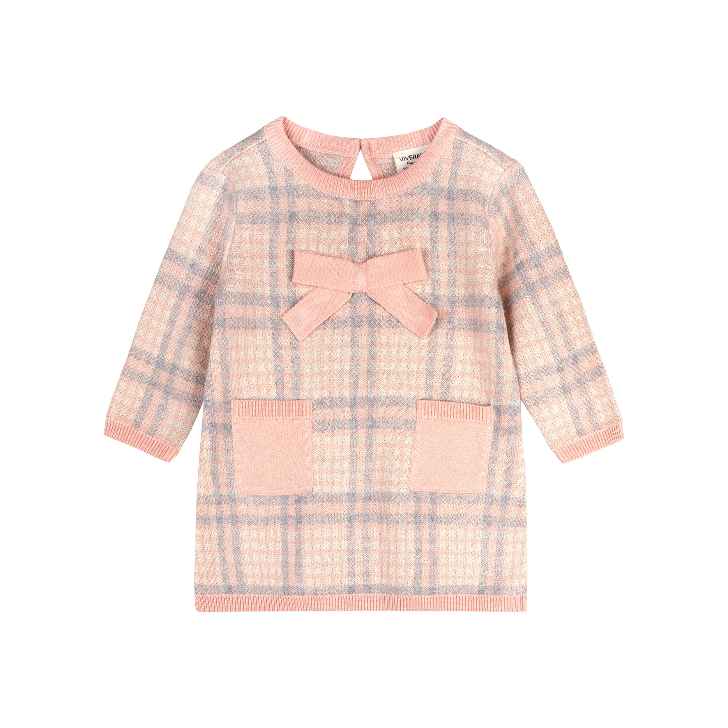 Sophie Bow Checkered Sweater Knit Baby Dress (Organic Cotton)