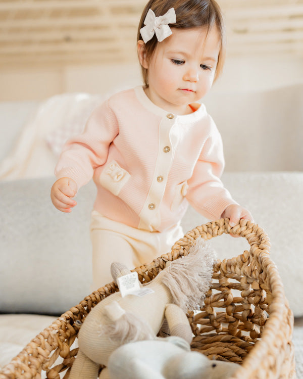 Lily Bow Pockets Organic Sweater Knit Baby Cardigan