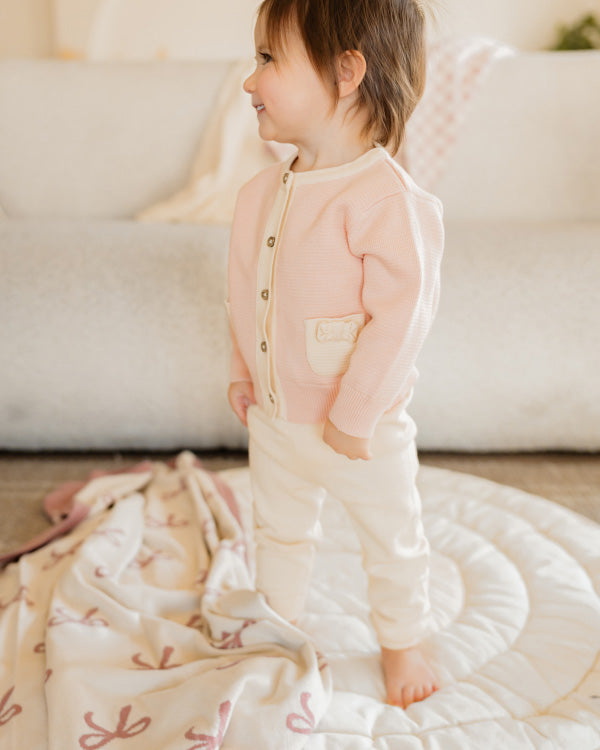 Lily Bow Pockets Organic Sweater Knit Baby Cardigan
