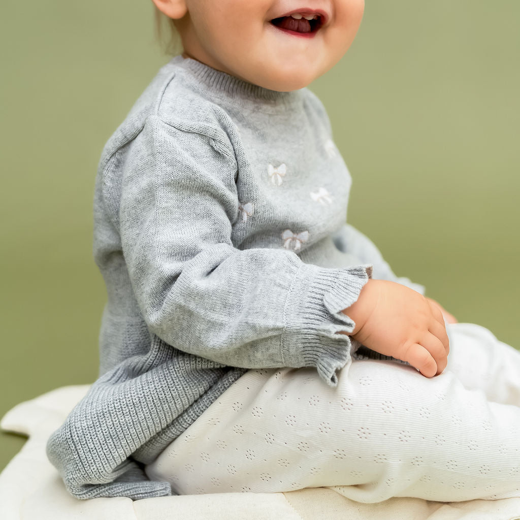 Emma Bow Balloon Sleeve Sweater Knit Baby Dress (Organic Cotton)
