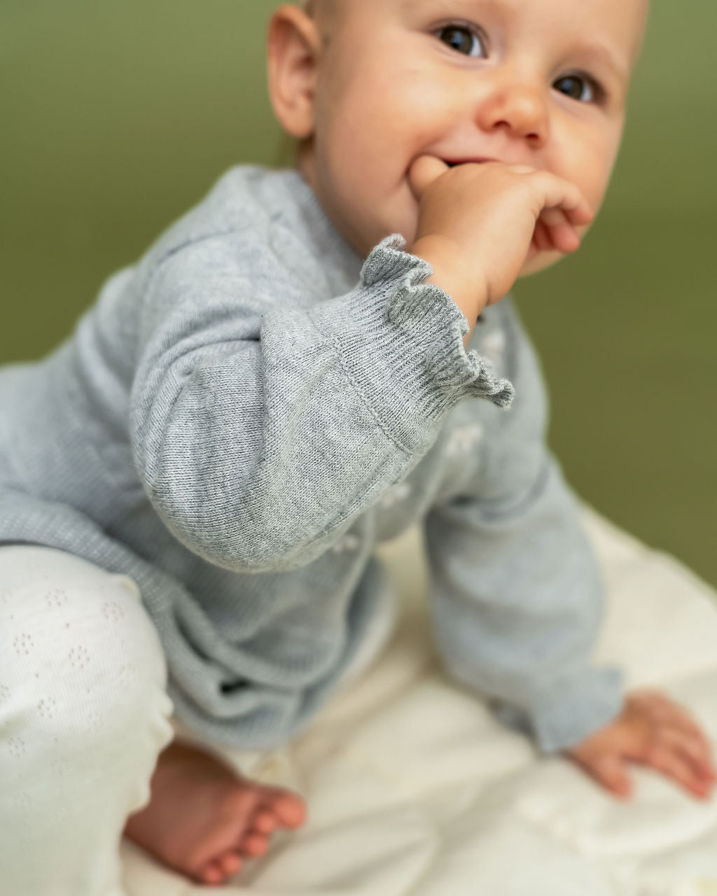 Emma Bow Balloon Sleeve Sweater Knit Baby Dress (Organic Cotton)