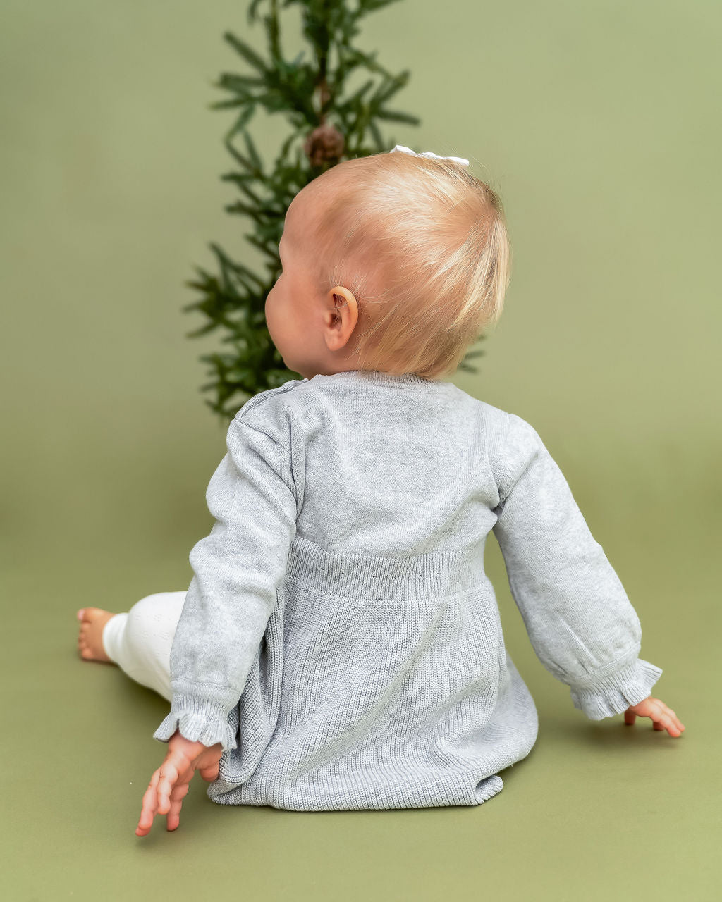 Emma Bow Balloon Sleeve Sweater Knit Baby Dress (Organic Cotton)