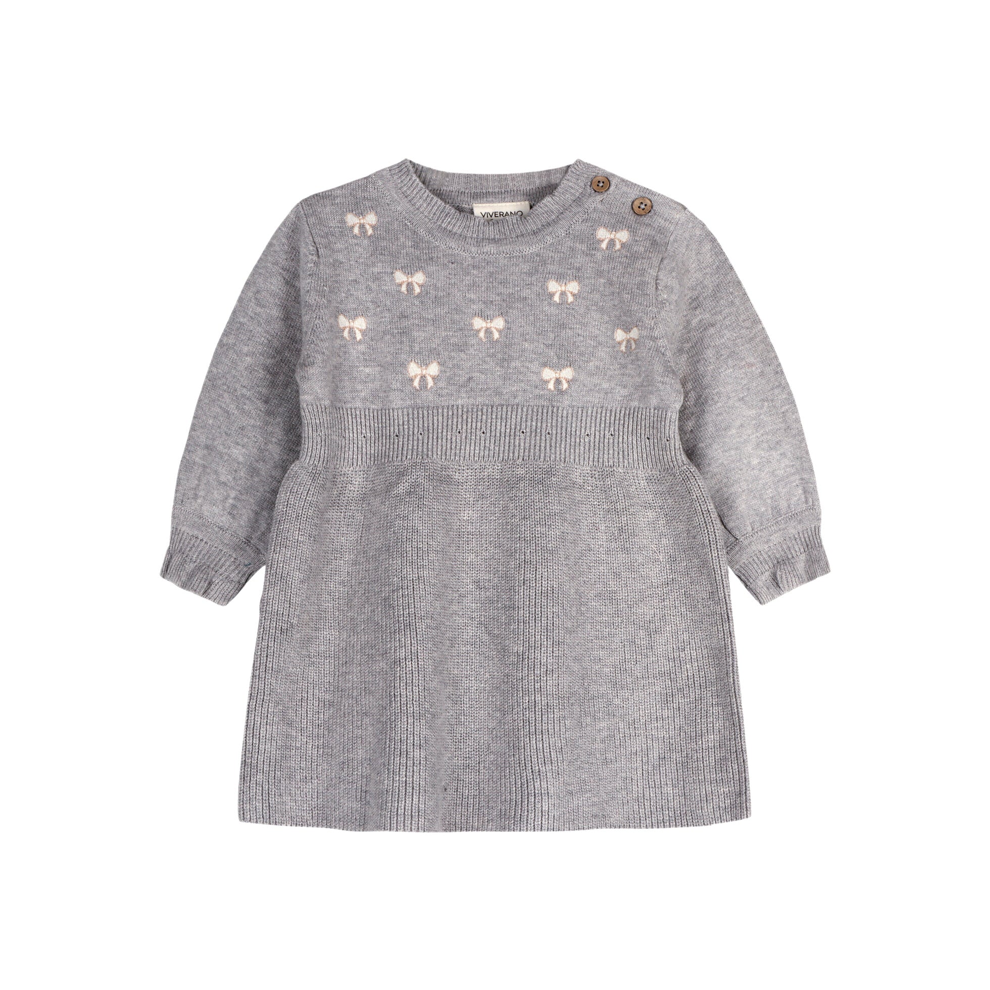 Emma Bow Balloon Sleeve Sweater Knit Baby Dress (Organic Cotton)