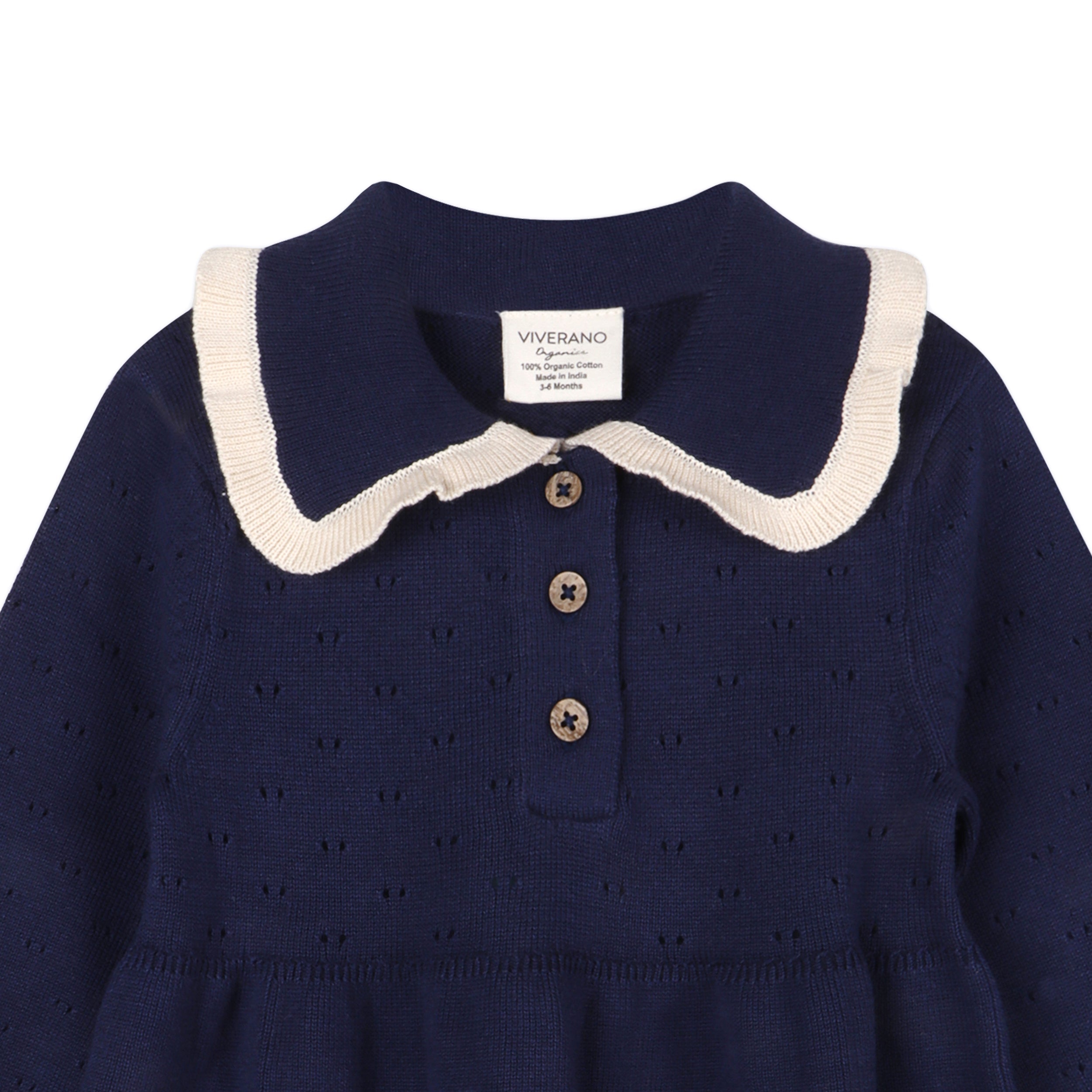 Adeline Ruffle Collar Sweater Knit Baby Dress (Organic Cotton)
