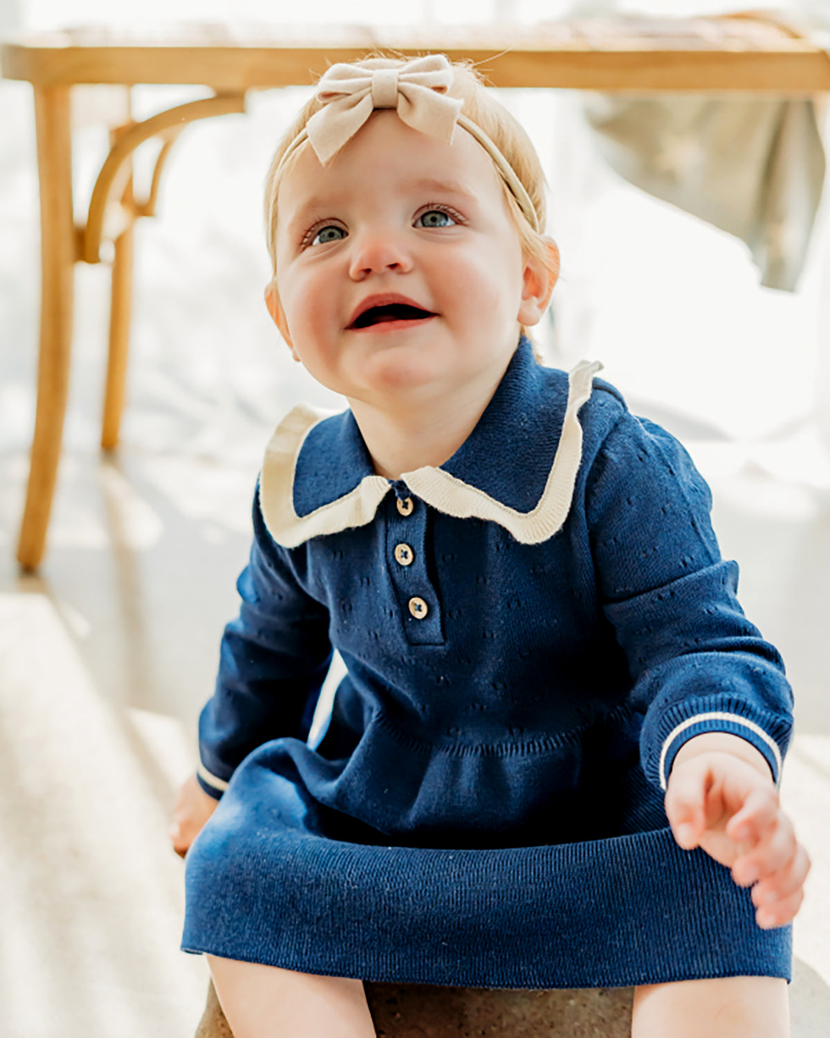 Adeline Ruffle Collar Sweater Knit Baby Dress (Organic Cotton)