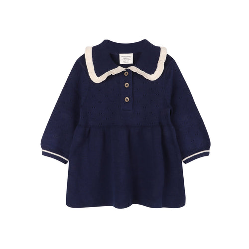Adeline Ruffle Collar Sweater Knit Baby Dress (Organic Cotton)