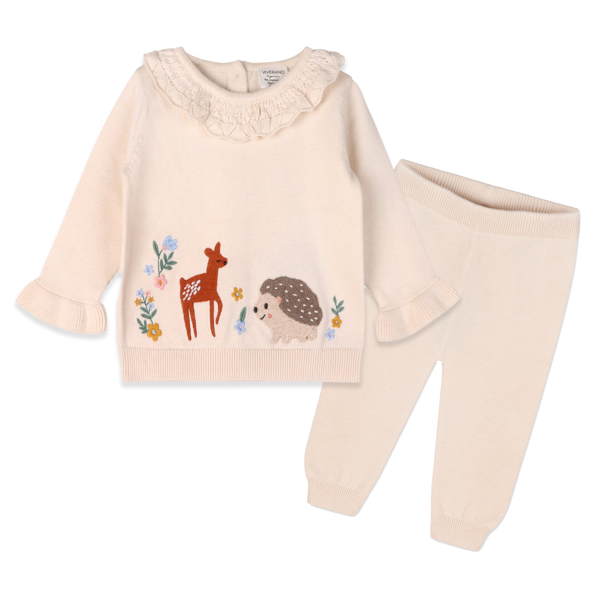 Woodland Embroidered Sweater Knit Baby Pullover & Pant SET (Organic Cotton)