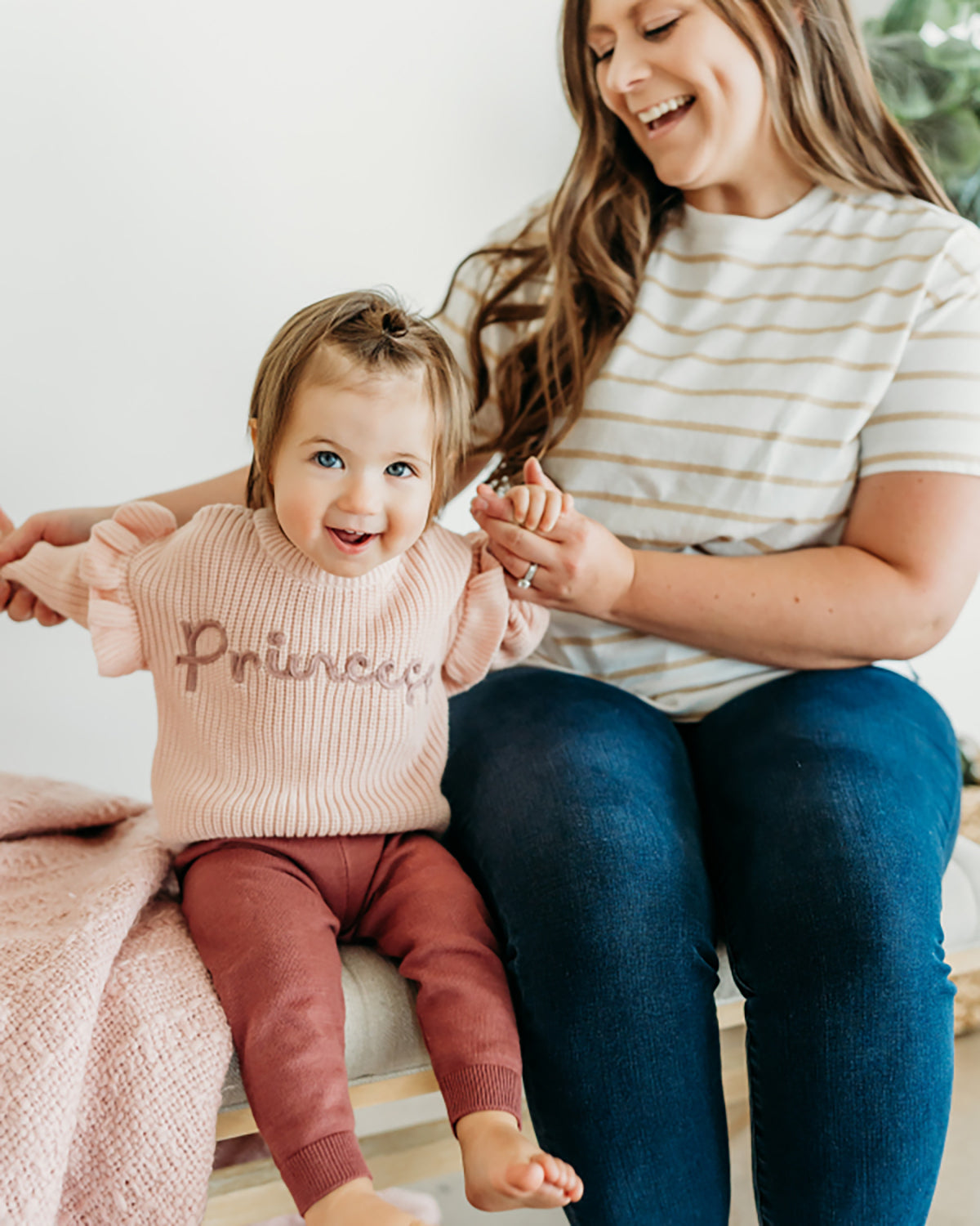 Princess Embroidered Slouchy Sweater Knit Baby Pullover (Organic Cotton)