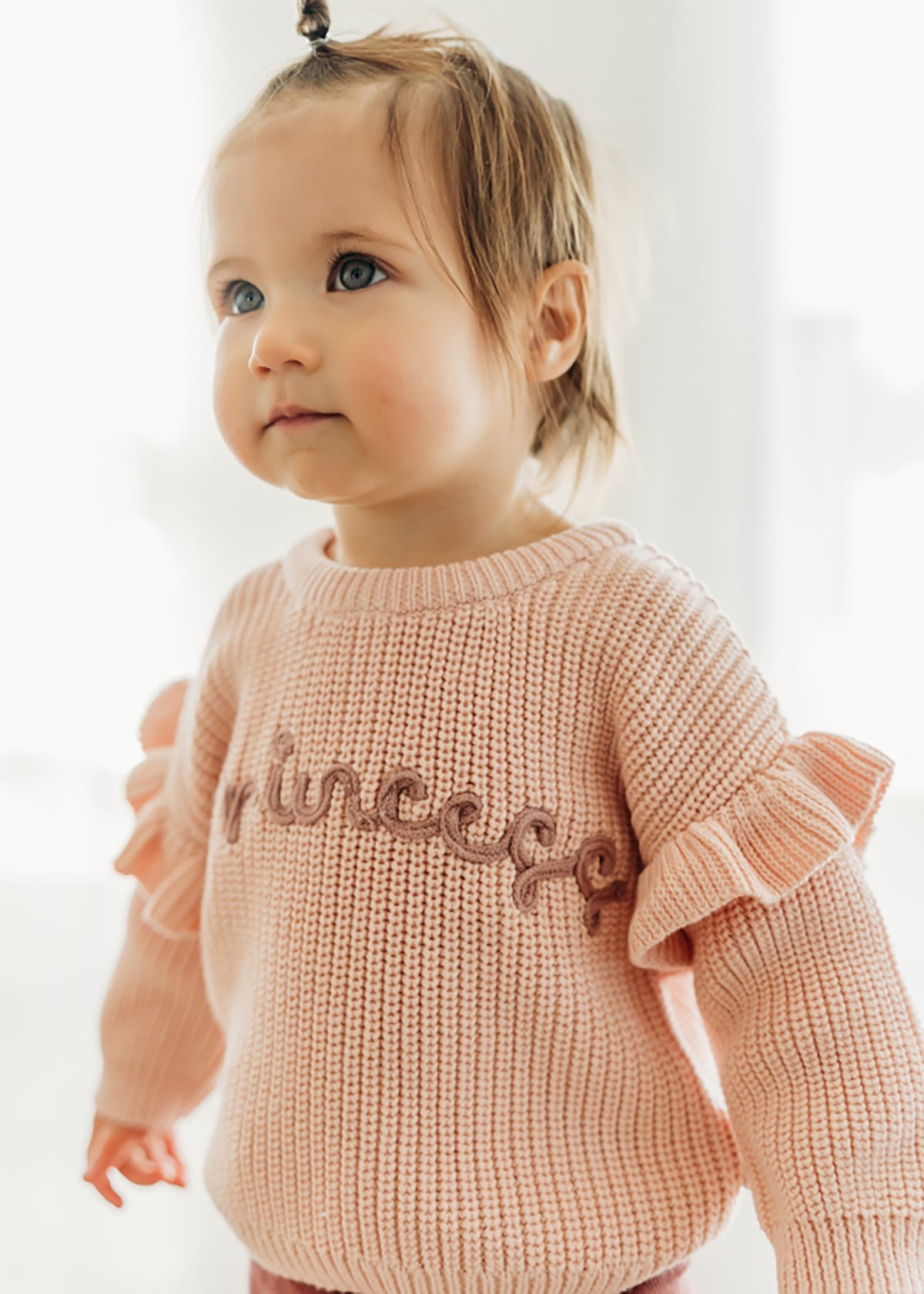 Princess Embroidered Slouchy Sweater Knit Baby Pullover (Organic Cotton)