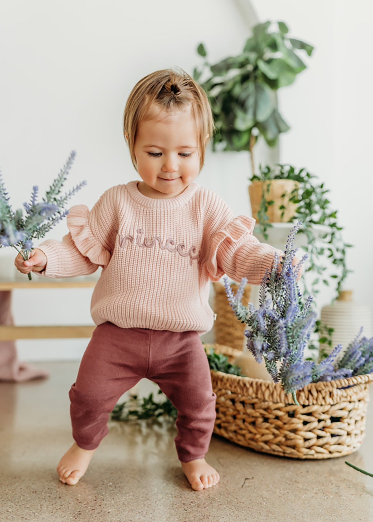 Princess Embroidered Slouchy Sweater Knit Baby Pullover (Organic Cotton)