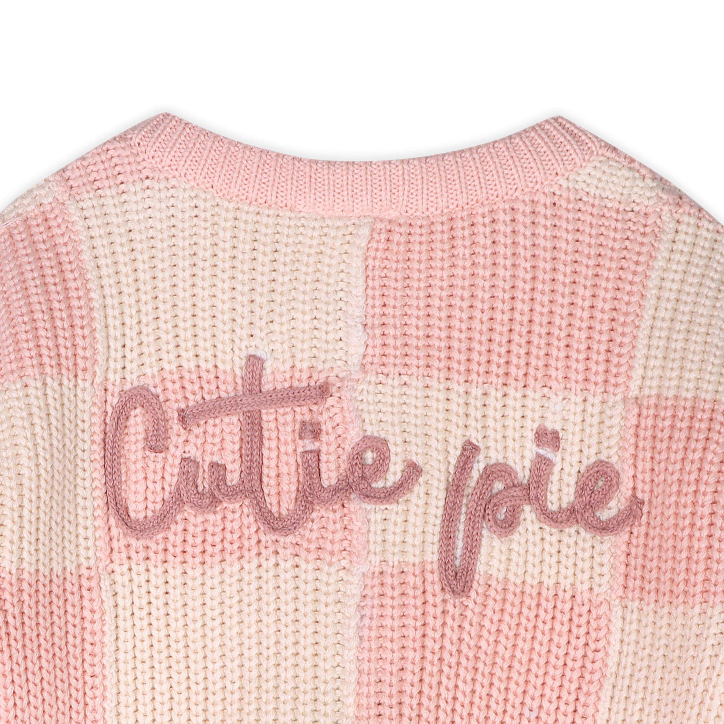 Cutie Pie Embroidered Checkered Slouchy Knit Baby Pullover (Organic Cotton)